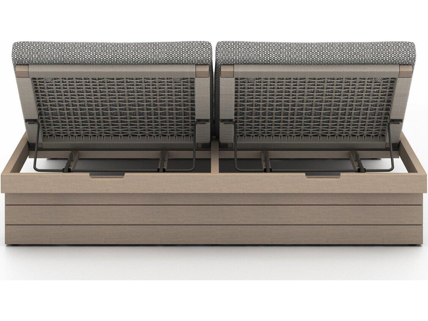 Luxecor Globetrotter Outdoor Washed Brown Teak / Grey Rope Chaise Lounge with Faye Ash Cushion