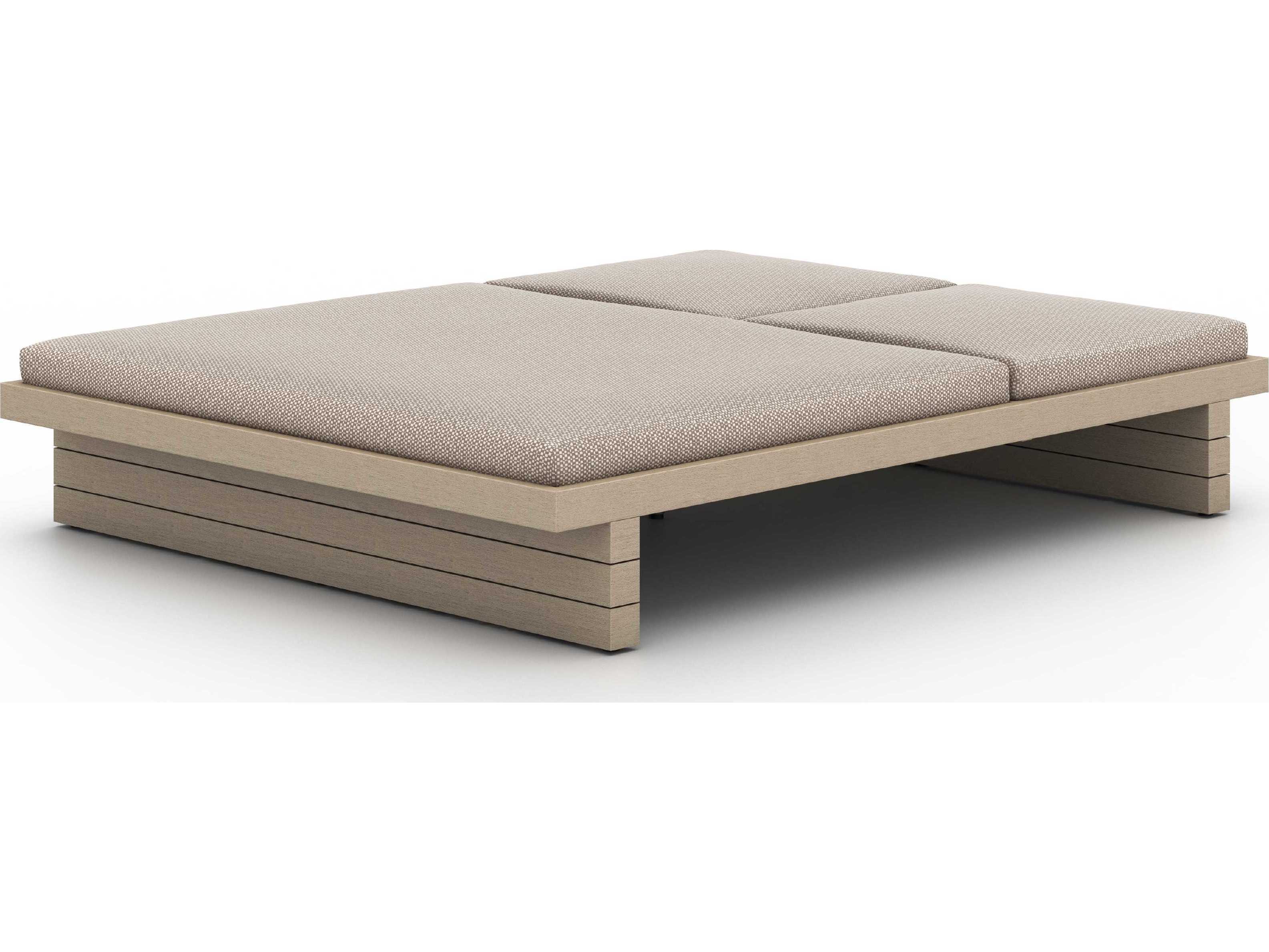 Luxecor Globetrotter Outdoor Washed Brown Teak / Grey Rope Chaise Lounge with Faye Sand Cushion