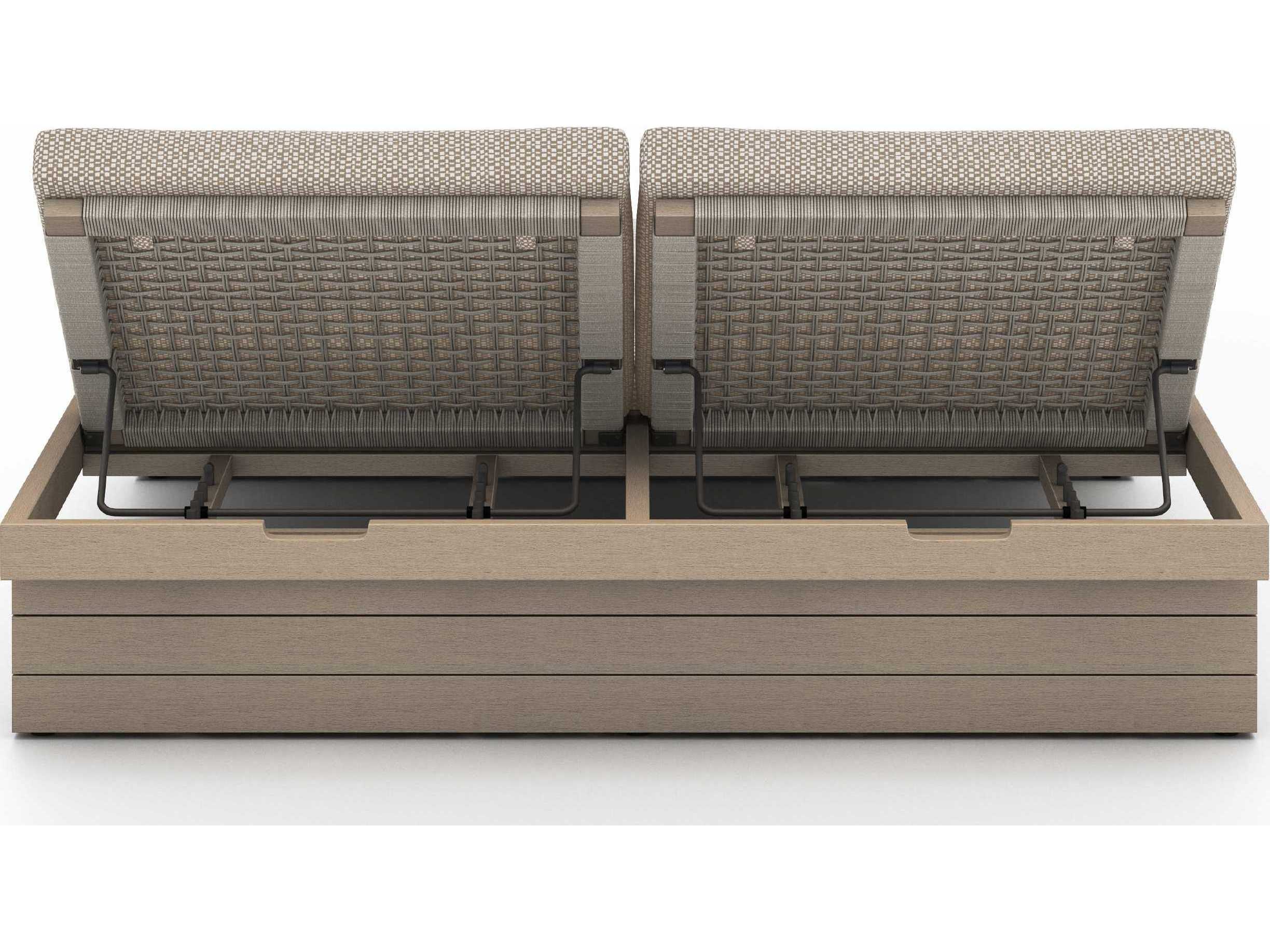 Luxecor Globetrotter Outdoor Washed Brown Teak / Grey Rope Chaise Lounge with Faye Sand Cushion