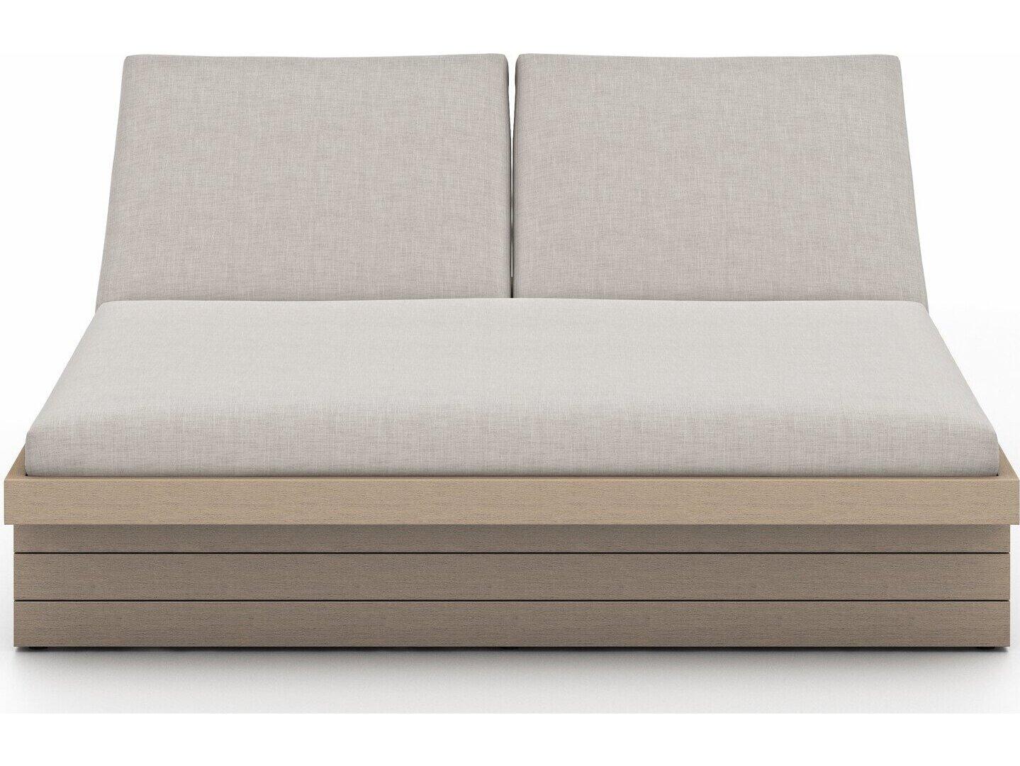 Luxecor Globetrotter Outdoor Washed Brown Teak / Grey Rope Chaise Lounge with Stone Cushion