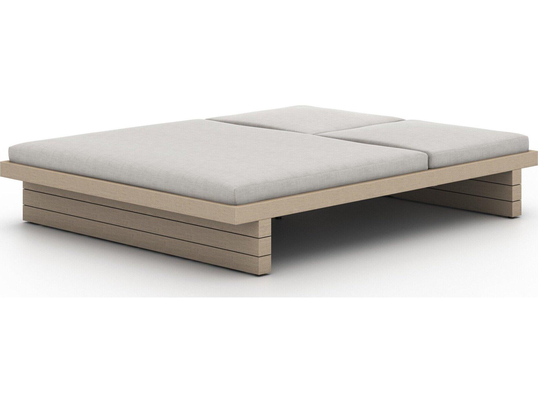 Luxecor Globetrotter Outdoor Washed Brown Teak / Grey Rope Chaise Lounge with Stone Cushion