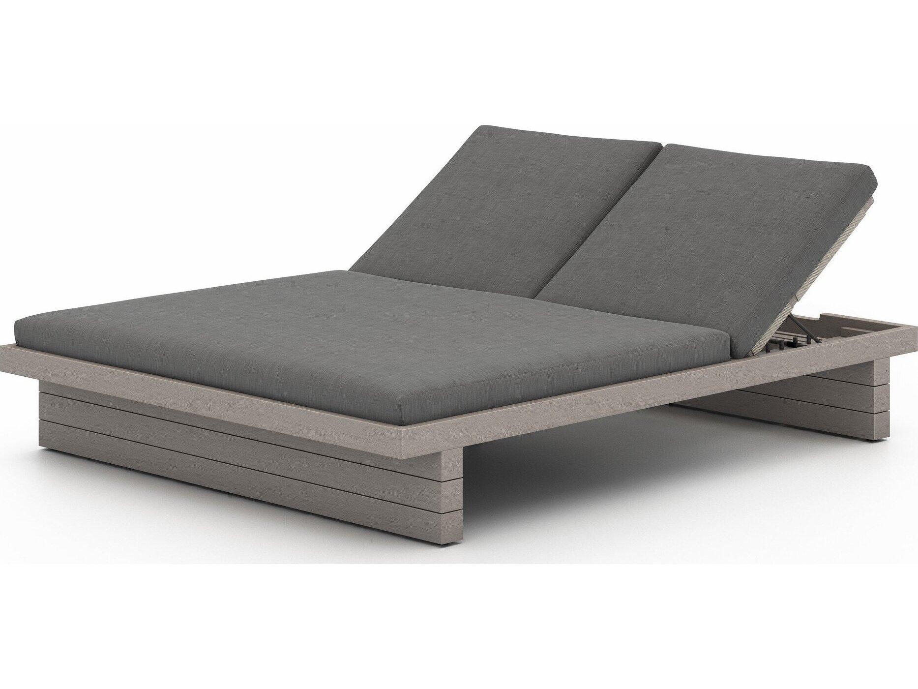 Luxecor Globetrotter Outdoor Weathered Grey Teak / Dark Rope Chaise Lounge with Charcoal Cushion
