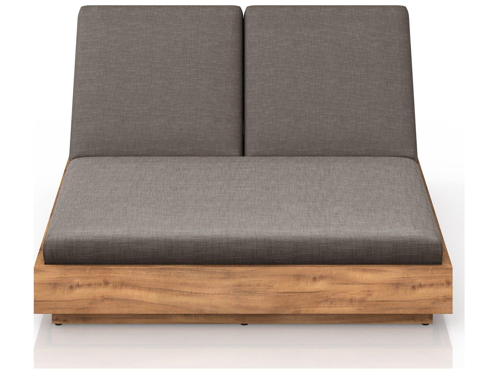 Four Hands Outdoor Solano Natural Teak Chaise Lounge with Charcoal Cushion