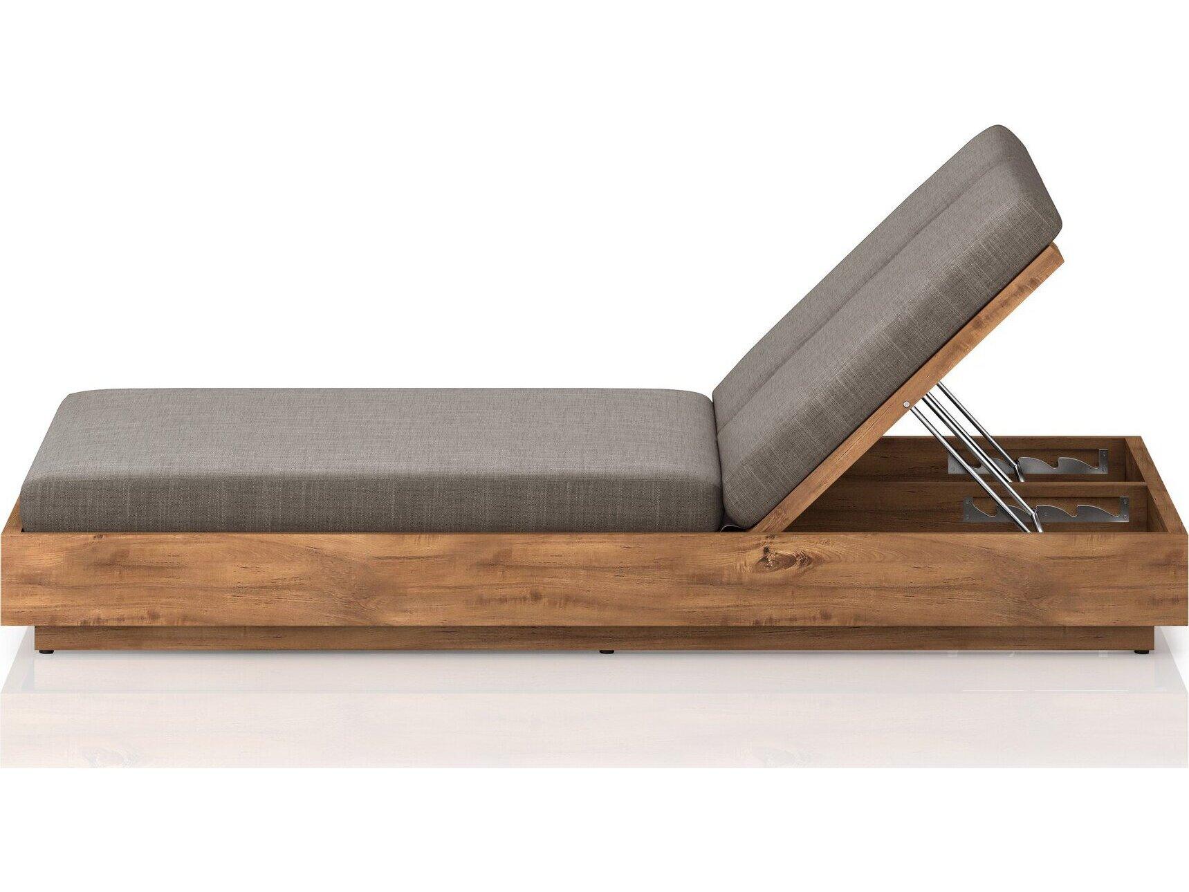 Four Hands Outdoor Solano Natural Teak Chaise Lounge with Charcoal Cushion