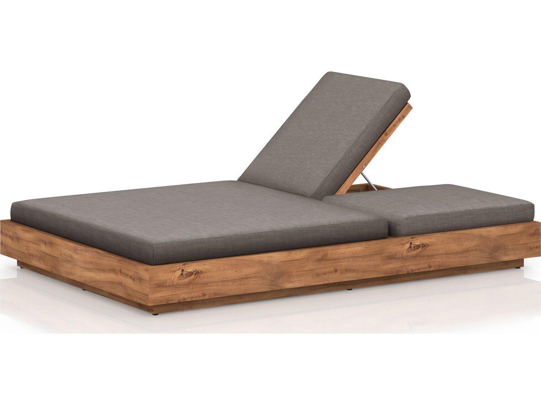 Four Hands Outdoor Solano Natural Teak Chaise Lounge with Charcoal Cushion