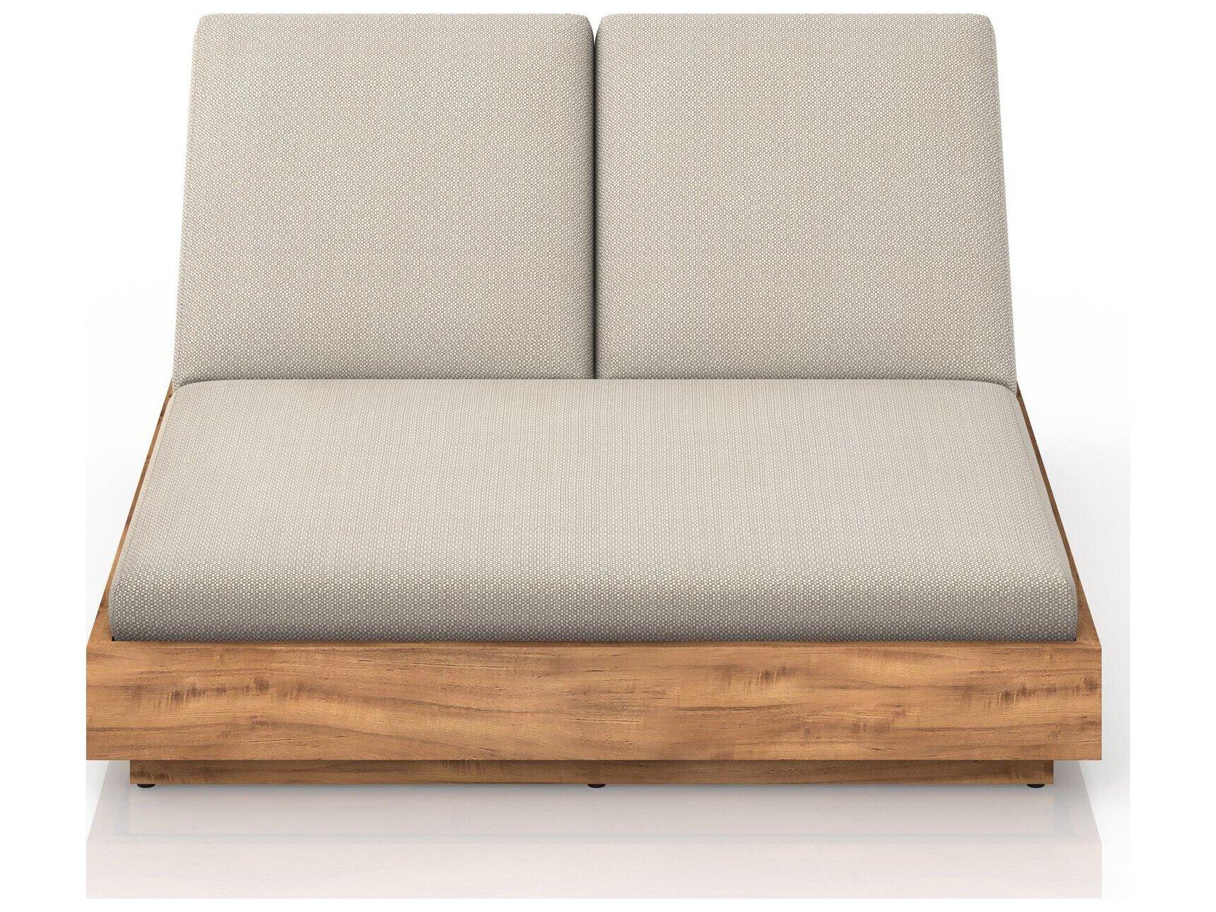 Four Hands Outdoor Solano Natural Teak Chaise Lounge with Faye Sand Cushion