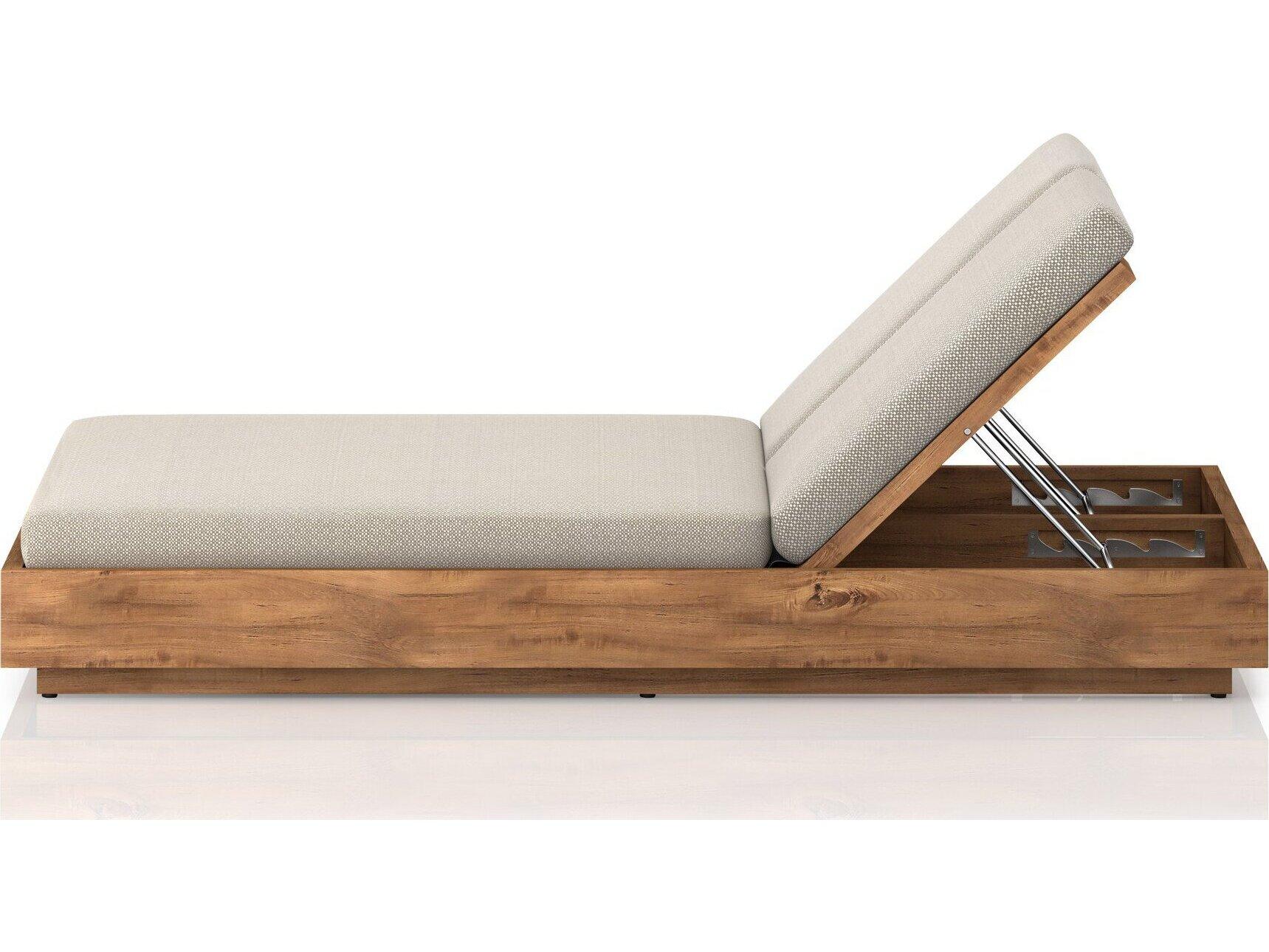 Four Hands Outdoor Solano Natural Teak Chaise Lounge with Faye Sand Cushion