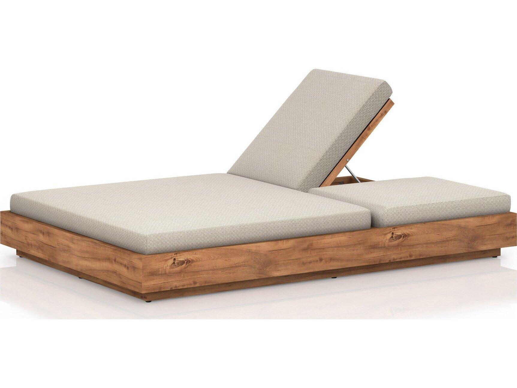 Four Hands Outdoor Solano Natural Teak Chaise Lounge with Faye Sand Cushion