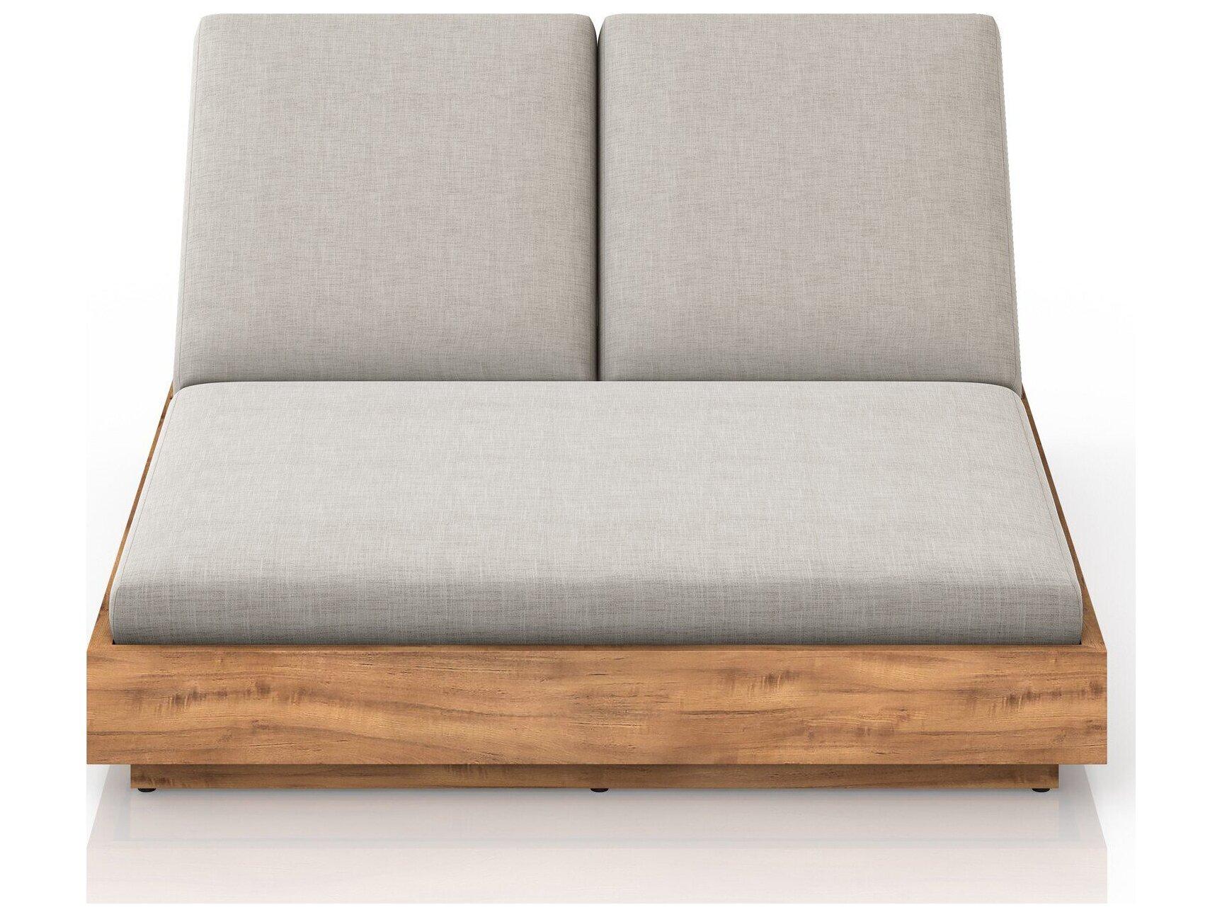 Four Hands Outdoor Solano Natural Teak Chaise Lounge with Stone Grey Cushion