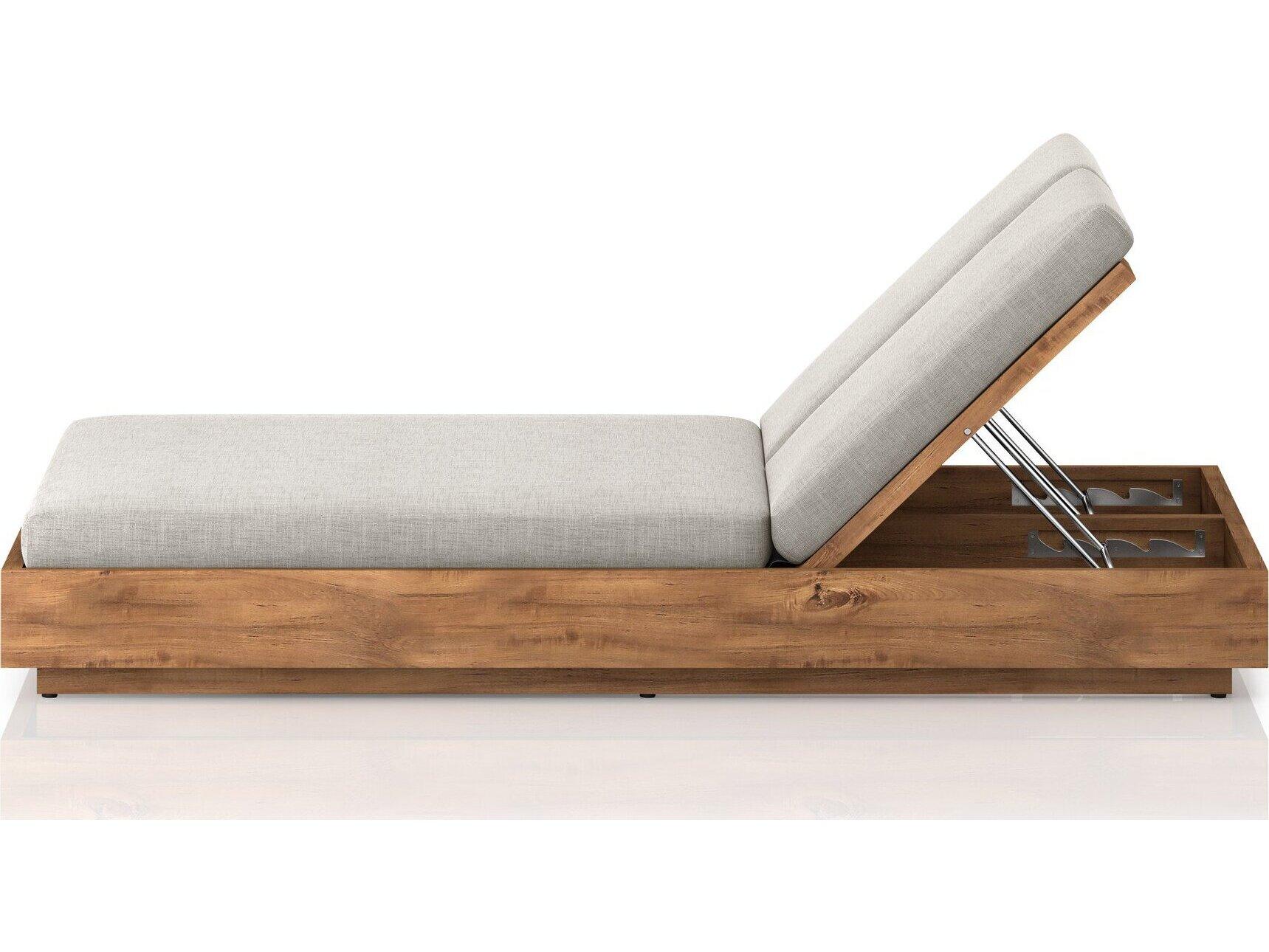 Four Hands Outdoor Solano Natural Teak Chaise Lounge with Stone Grey Cushion