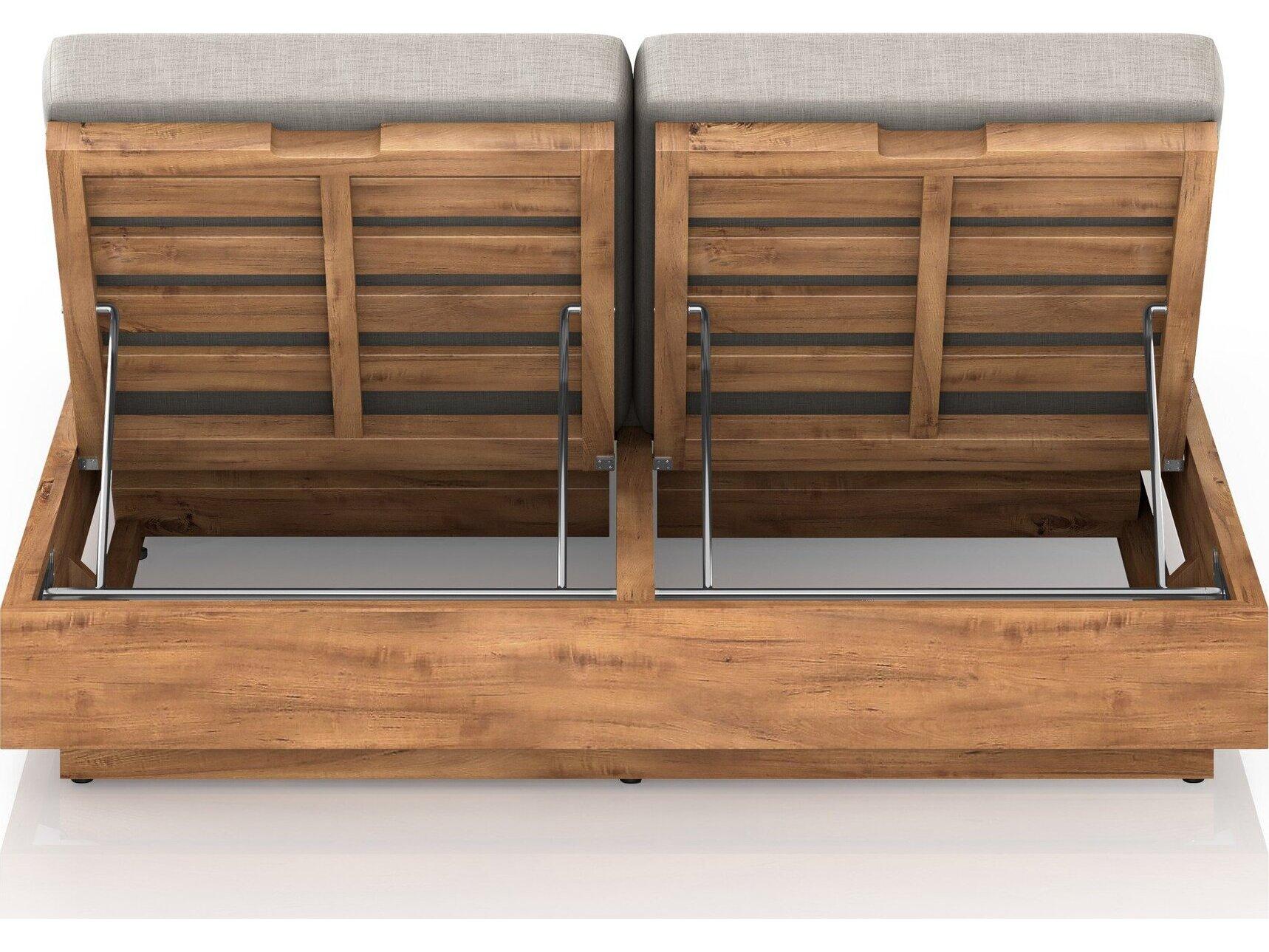 Four Hands Outdoor Solano Natural Teak Chaise Lounge with Stone Grey Cushion