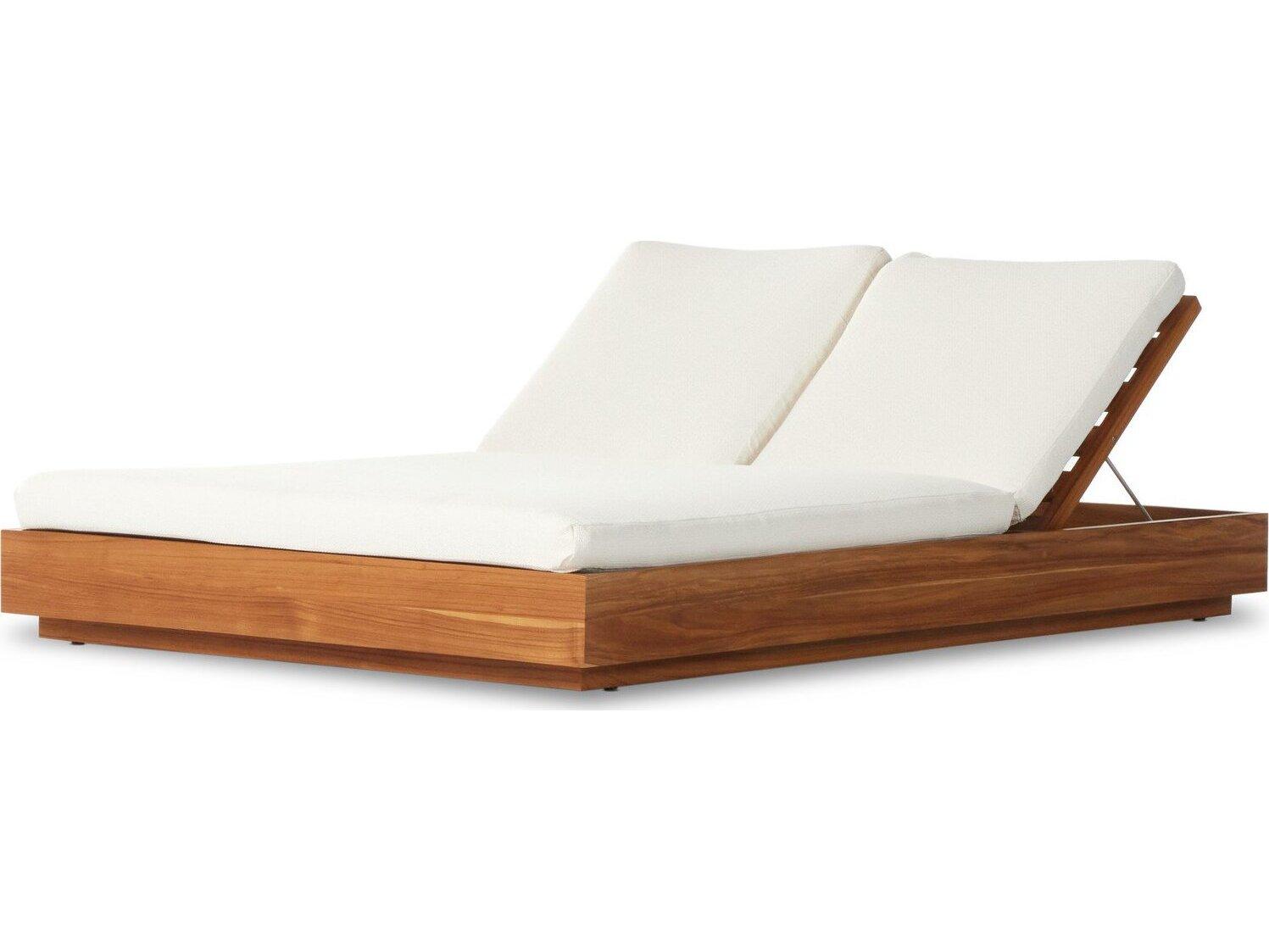 Four Hands Outdoor Solano Natural Teak Lounge Bed with Faye Cream Cushion