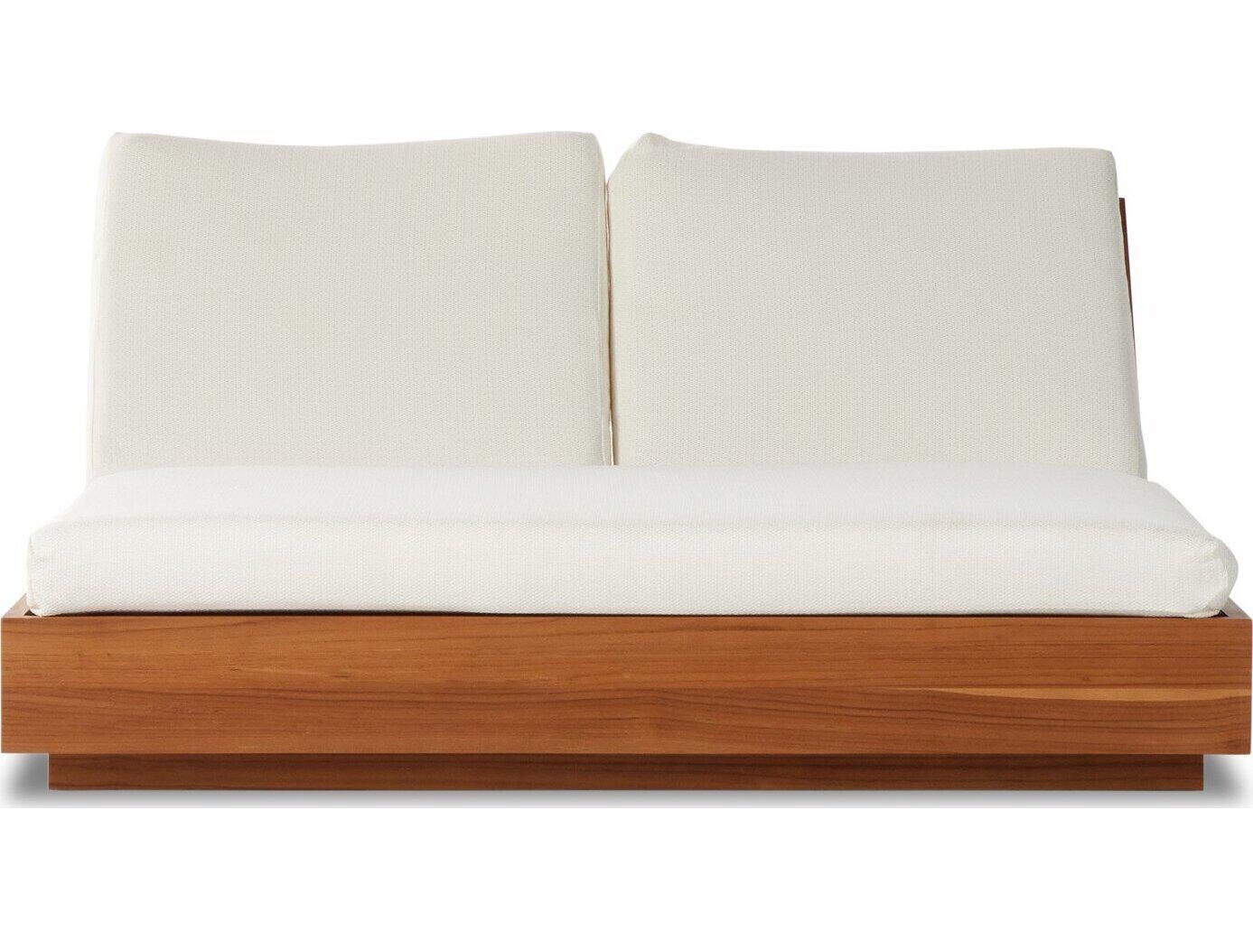 Four Hands Outdoor Solano Natural Teak Lounge Bed with Faye Cream Cushion