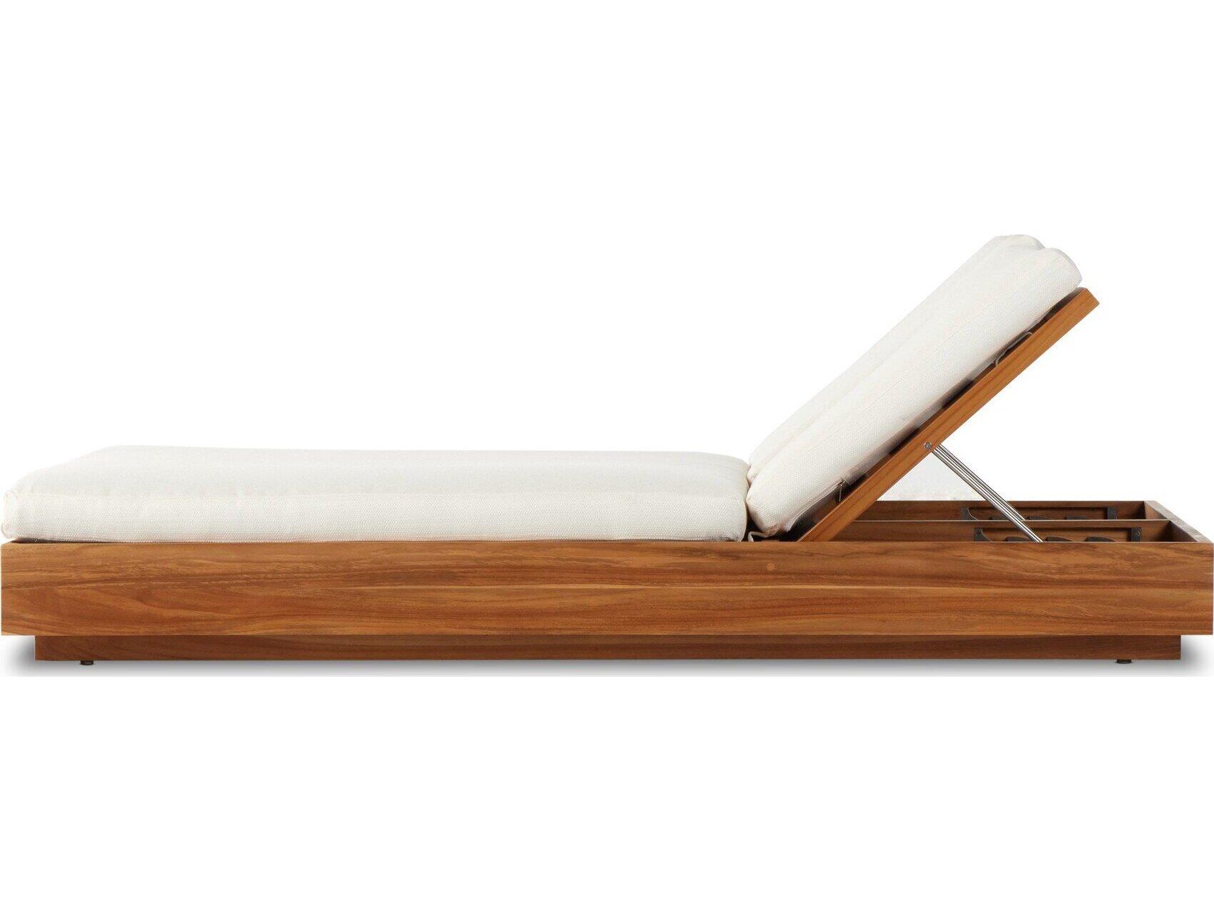 Four Hands Outdoor Solano Natural Teak Lounge Bed with Faye Cream Cushion