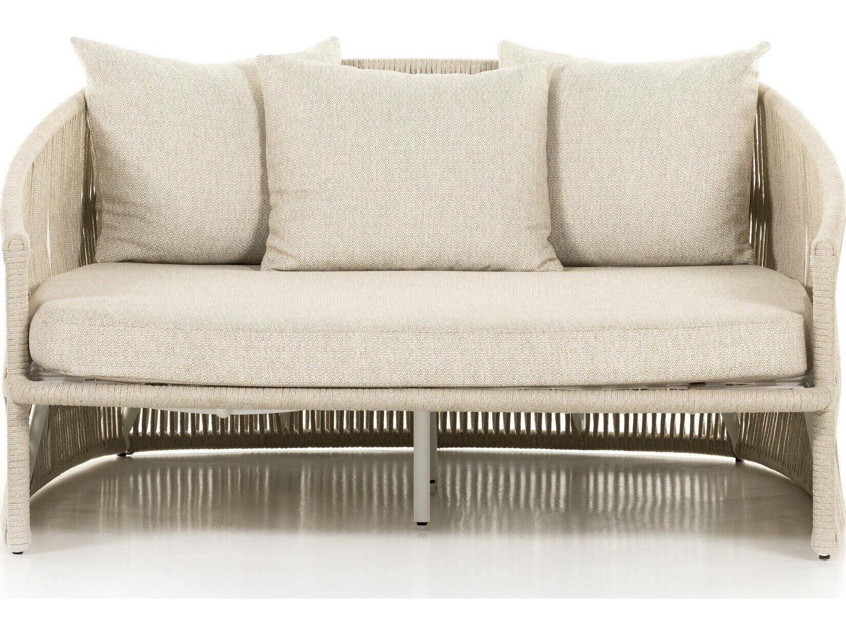 Four Hands Outdoor Solano White Aluminum / Ivory Rope Lounge Bed with Faye Sand Cushion