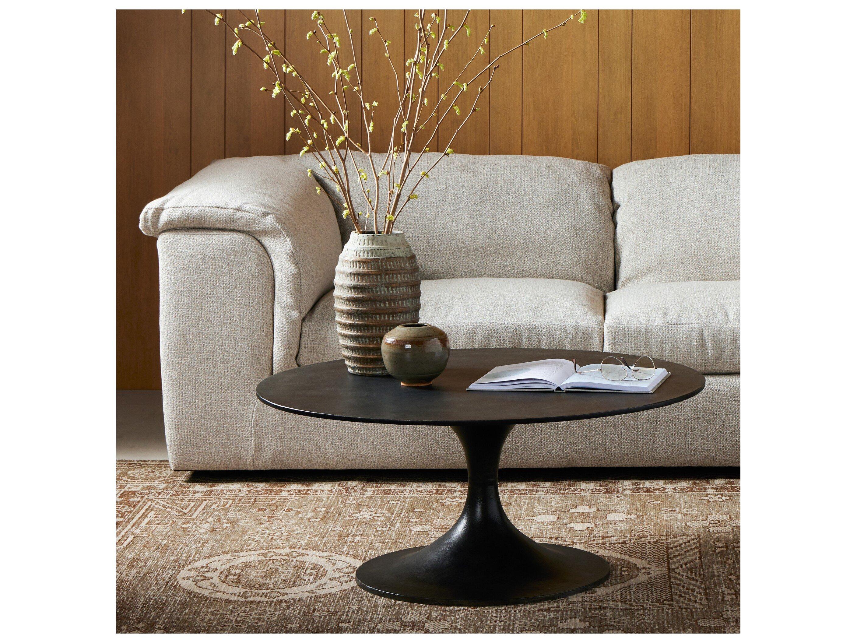 Four Hands Outdoor Marlow Raw Black Aluminum Round Coffee Table