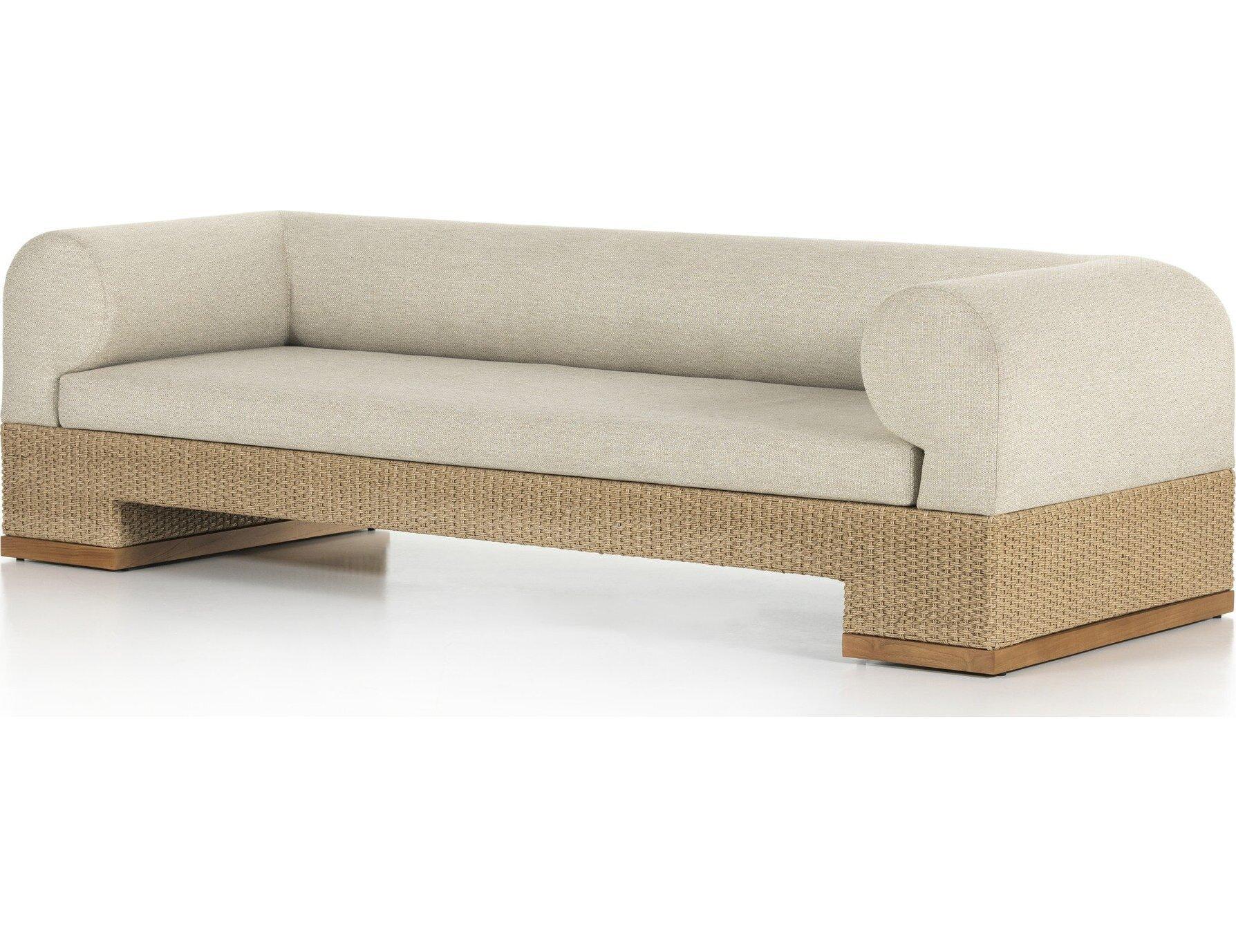 Four Hands Outdoor Solano Natural Teak / Natural Hyacinth Sofa with Faye Sand Cushion