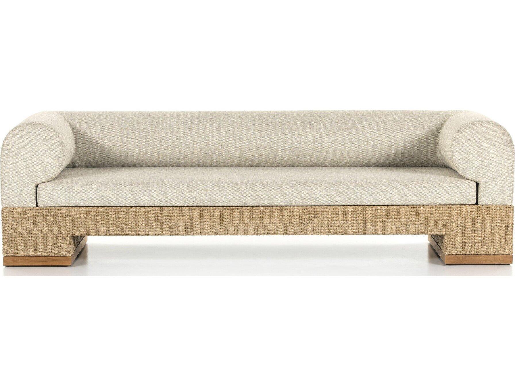 Four Hands Outdoor Solano Natural Teak / Natural Hyacinth Sofa with Faye Sand Cushion