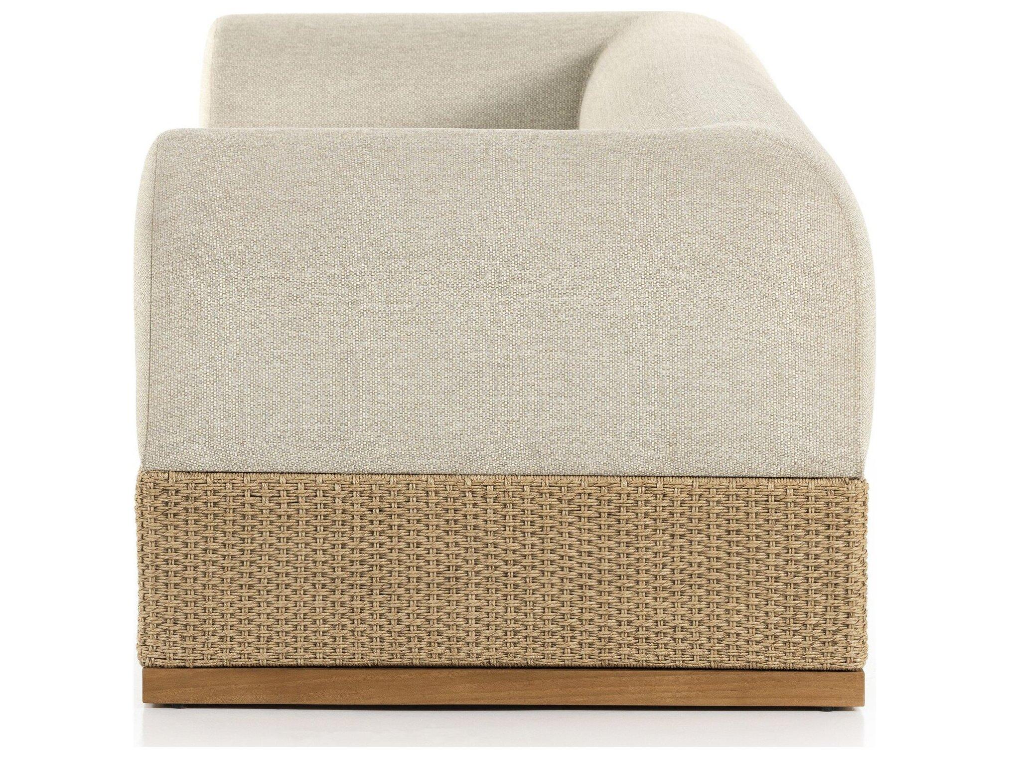 Four Hands Outdoor Solano Natural Teak / Natural Hyacinth Sofa with Faye Sand Cushion