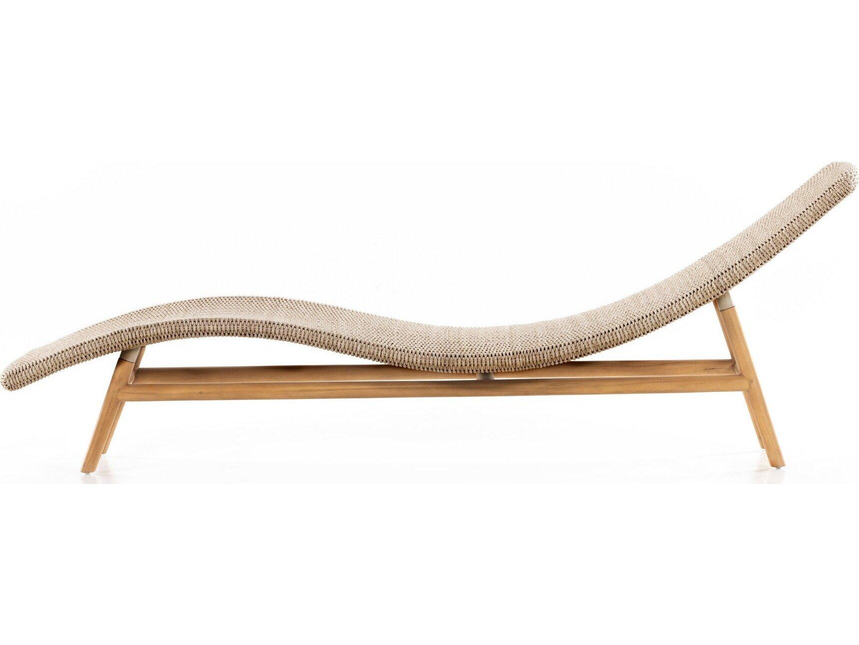 Four Hands Outdoor Grass Roots Vintage White Polypropylene / Natural Teak Chaise Lounge