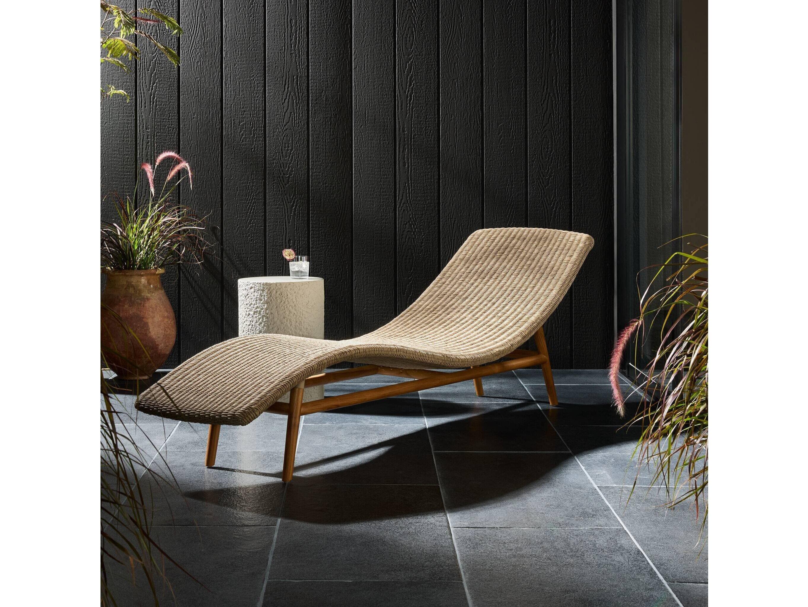 Four Hands Outdoor Grass Roots Vintage White Polypropylene / Natural Teak Chaise Lounge