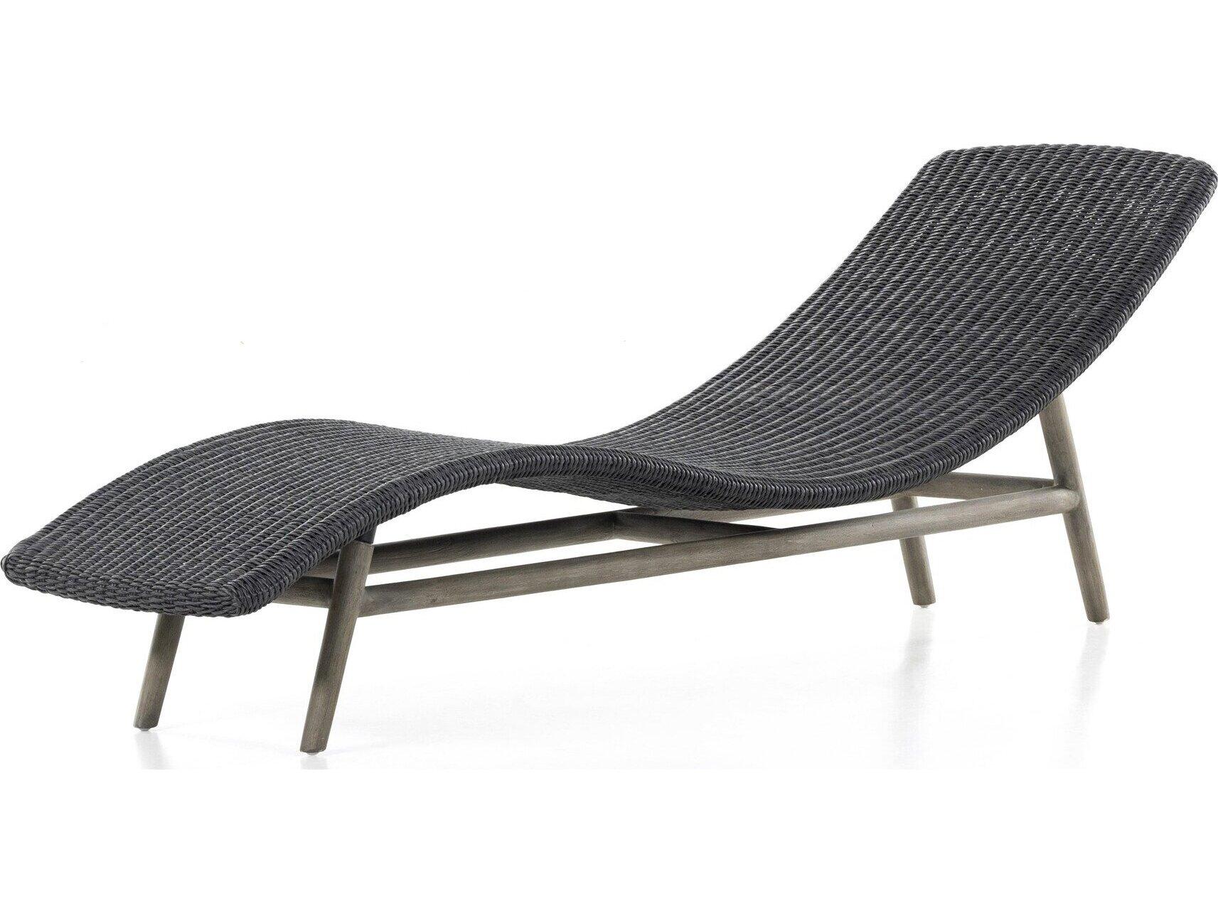 Four Hands Outdoor Grass Roots Vintage Coal Polypropylene / Weathered Grey Teak Chaise Lounge