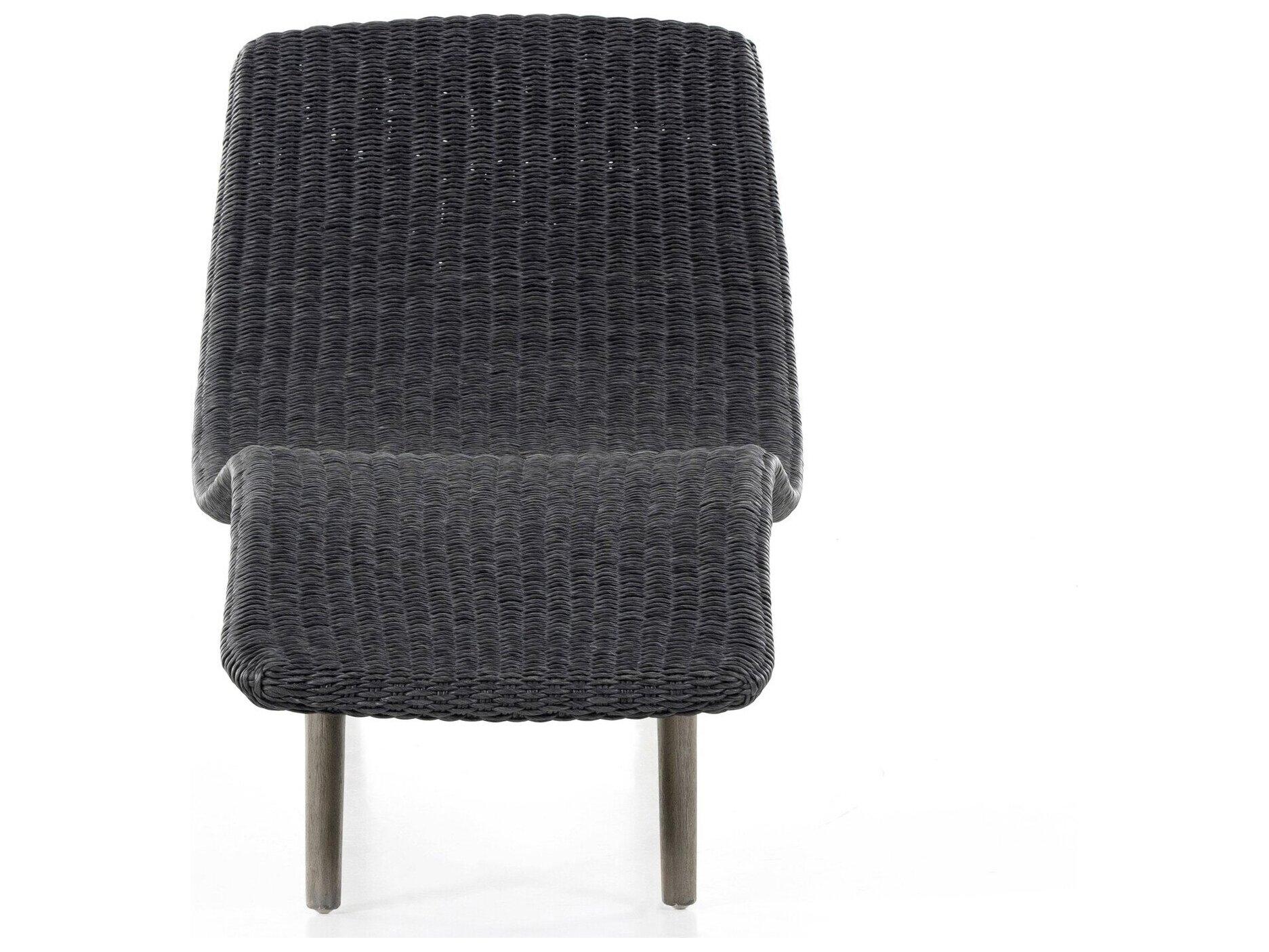 Four Hands Outdoor Grass Roots Vintage Coal Polypropylene / Weathered Grey Teak Chaise Lounge