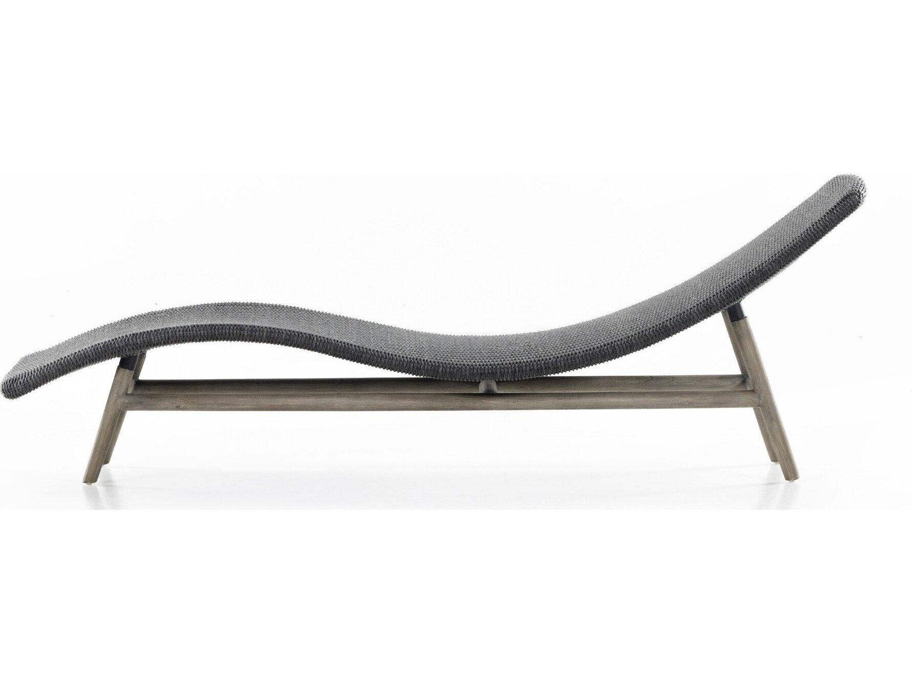 Four Hands Outdoor Grass Roots Vintage Coal Polypropylene / Weathered Grey Teak Chaise Lounge