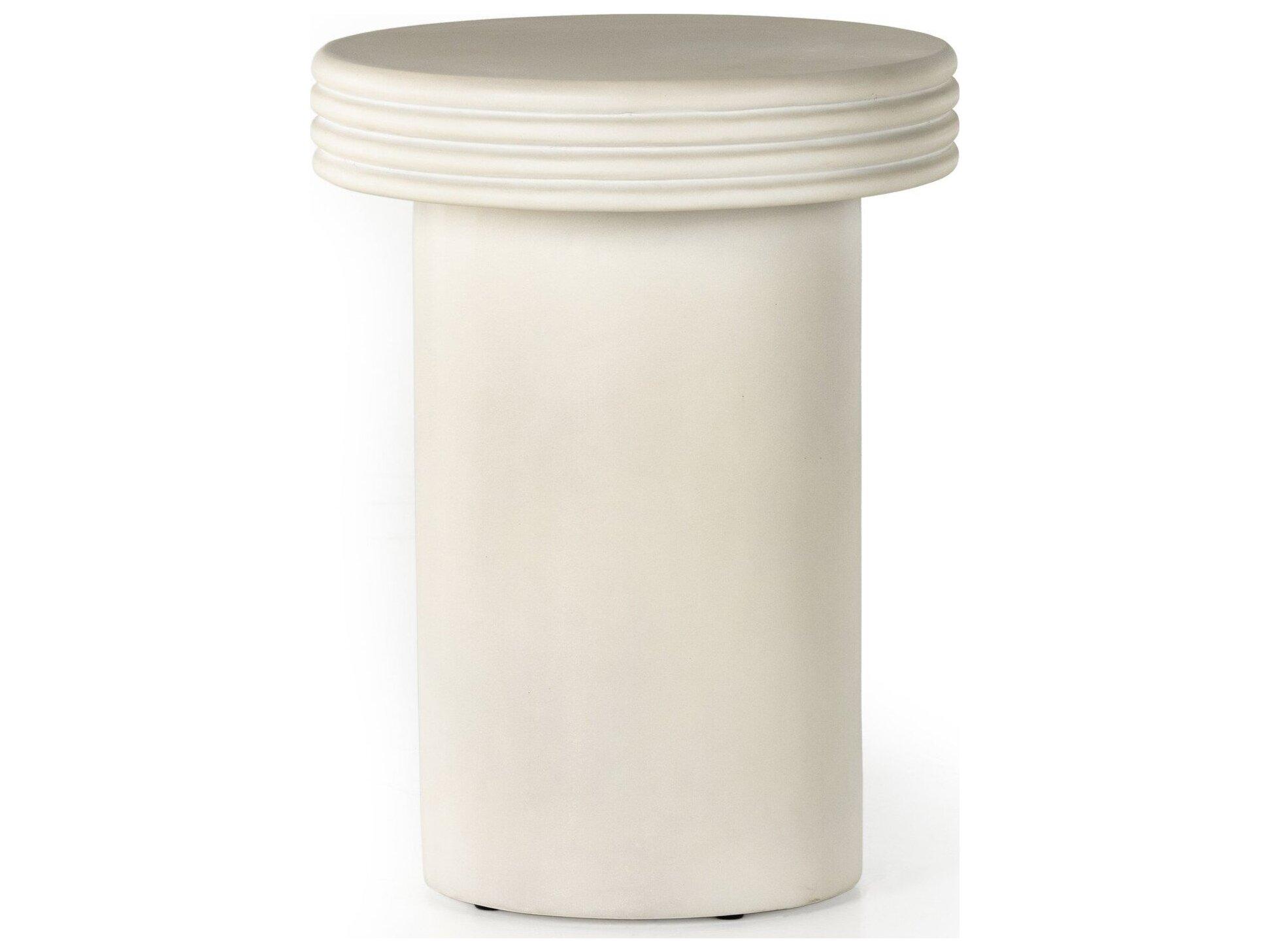 Four Hands Outdoor Thayer White Concrete Round End Table