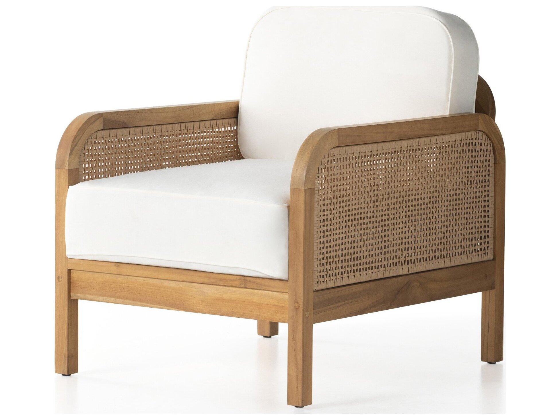 Four Hands Outdoor Duvall Natural Teak / Faux Rattan Lounge Chair with Natural Ivory Cushion