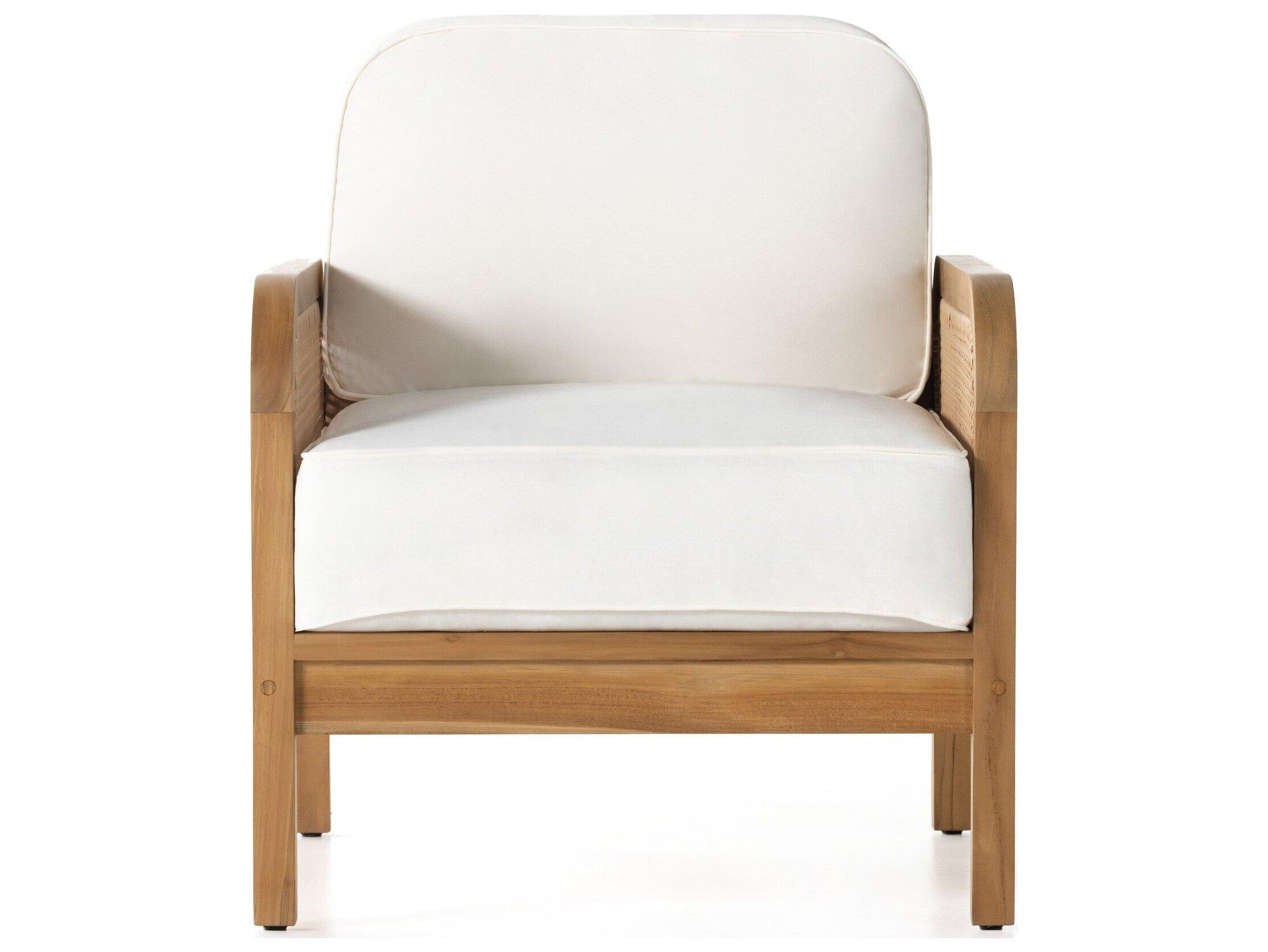 Four Hands Outdoor Duvall Natural Teak / Faux Rattan Lounge Chair with Natural Ivory Cushion