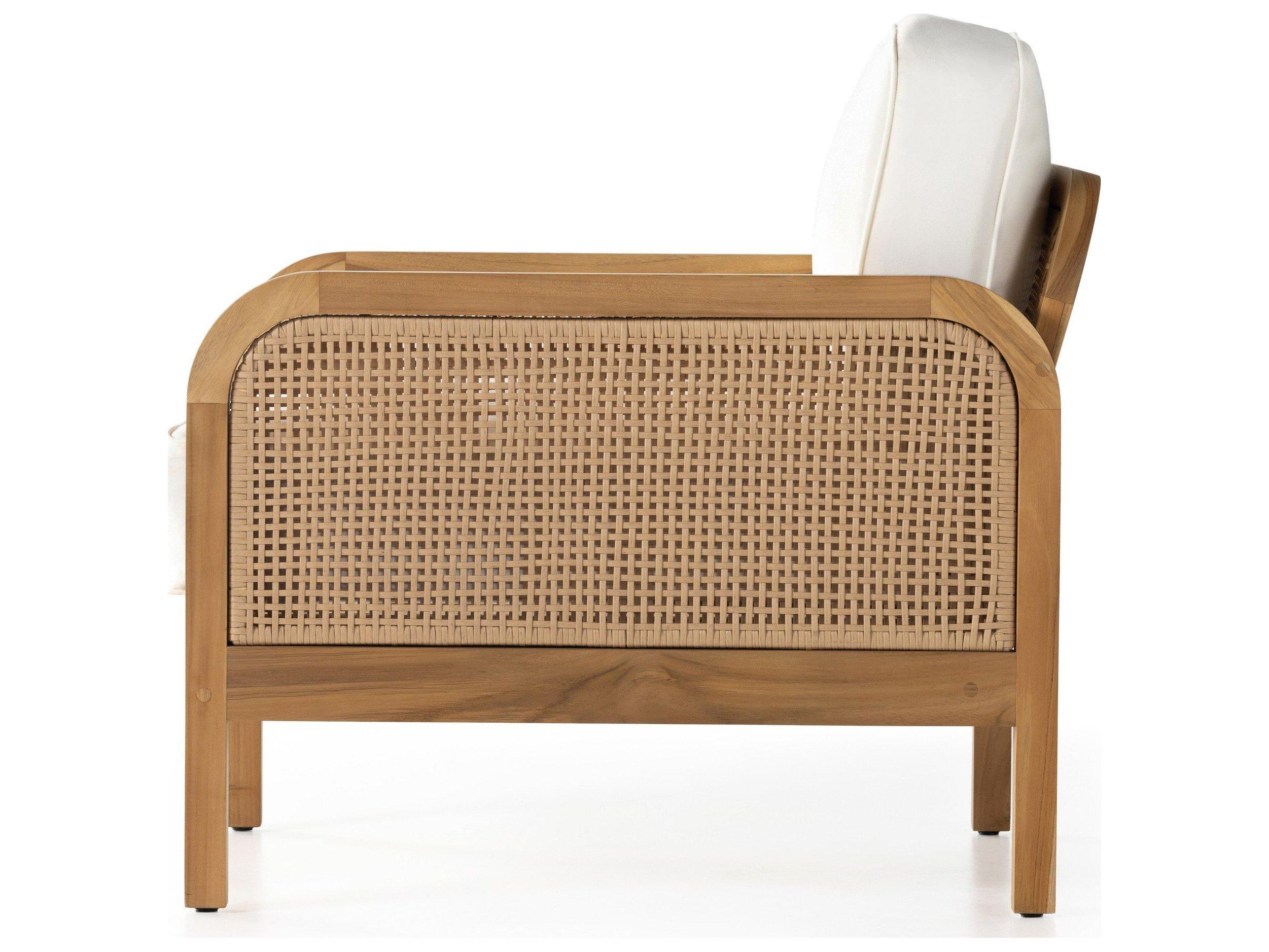 Four Hands Outdoor Duvall Natural Teak / Faux Rattan Lounge Chair with Natural Ivory Cushion