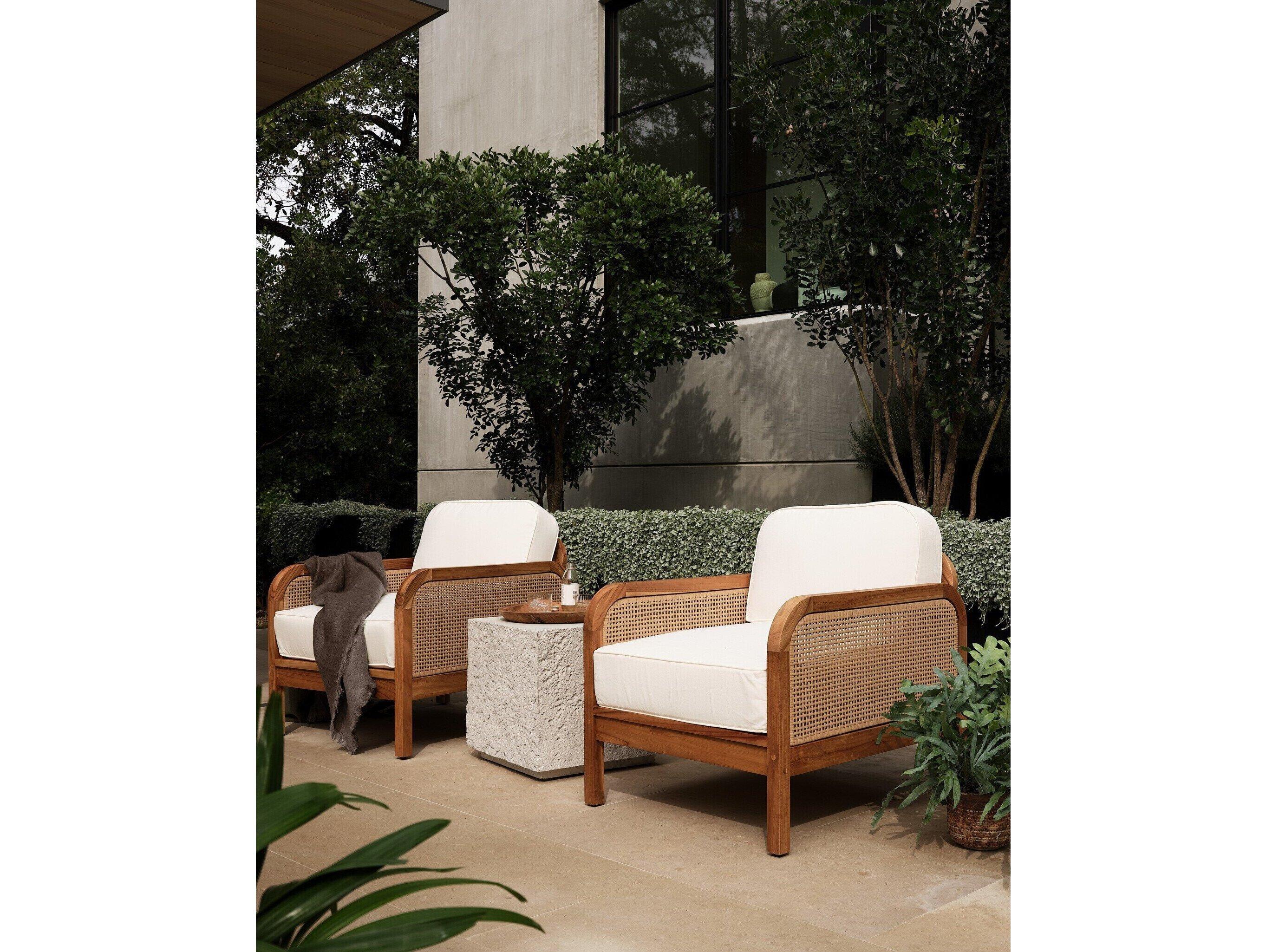 Four Hands Outdoor Duvall Natural Teak / Faux Rattan Lounge Chair with Natural Ivory Cushion