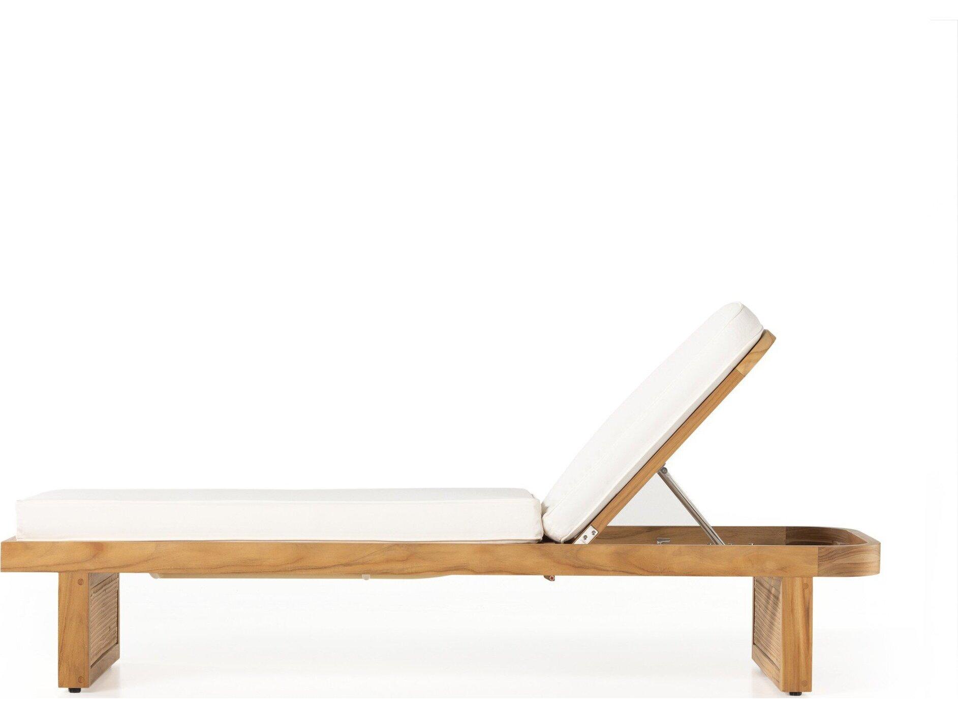 Four Hands Outdoor Duvall Natural Teak / Faux Rattan Chaise Lounge with Natural Ivory Cushion