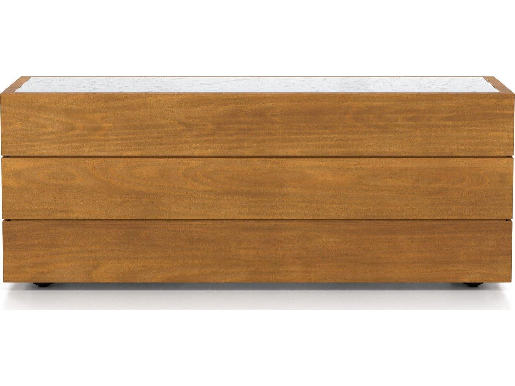 Four Hands Outdoor Solano Natural Teak / White Marble Rectangular End Table