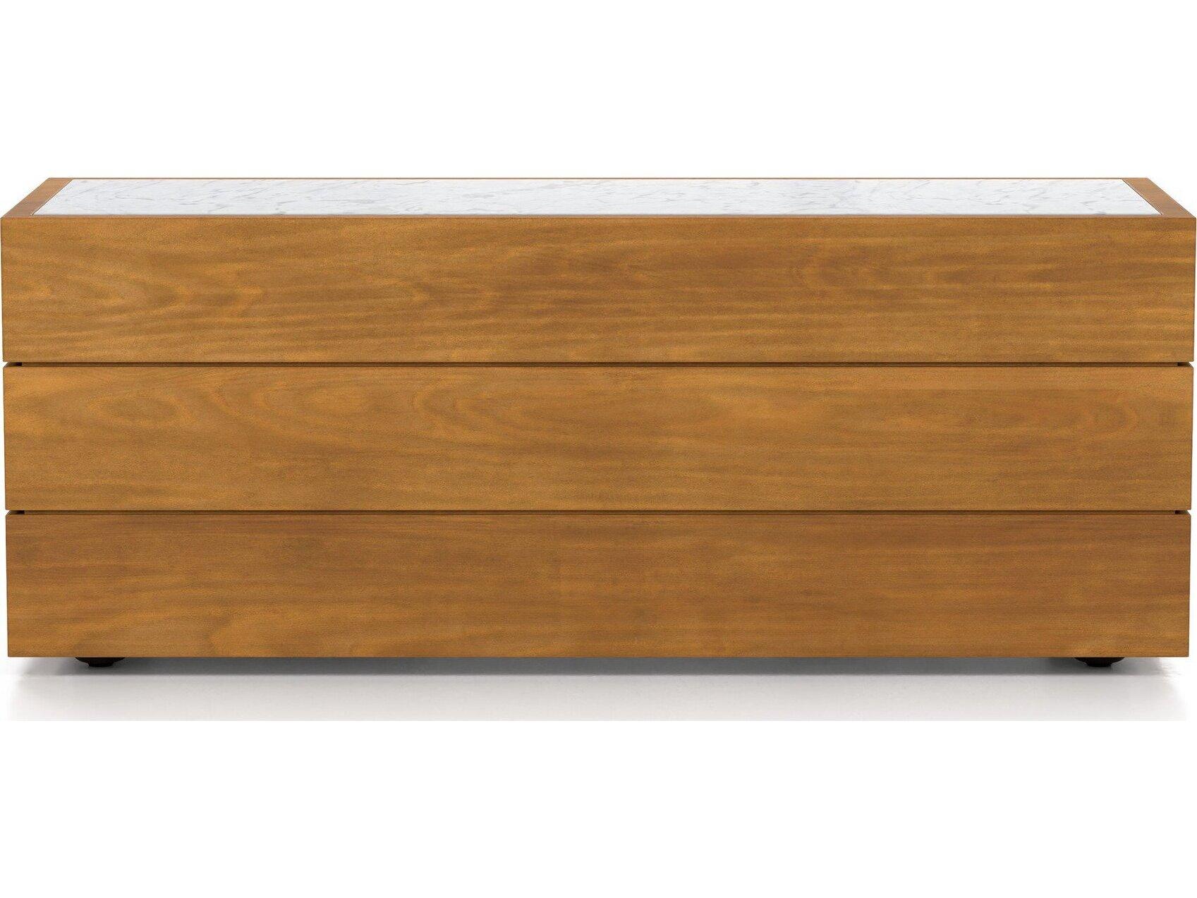 Four Hands Outdoor Solano Natural Teak / White Marble Rectangular End Table