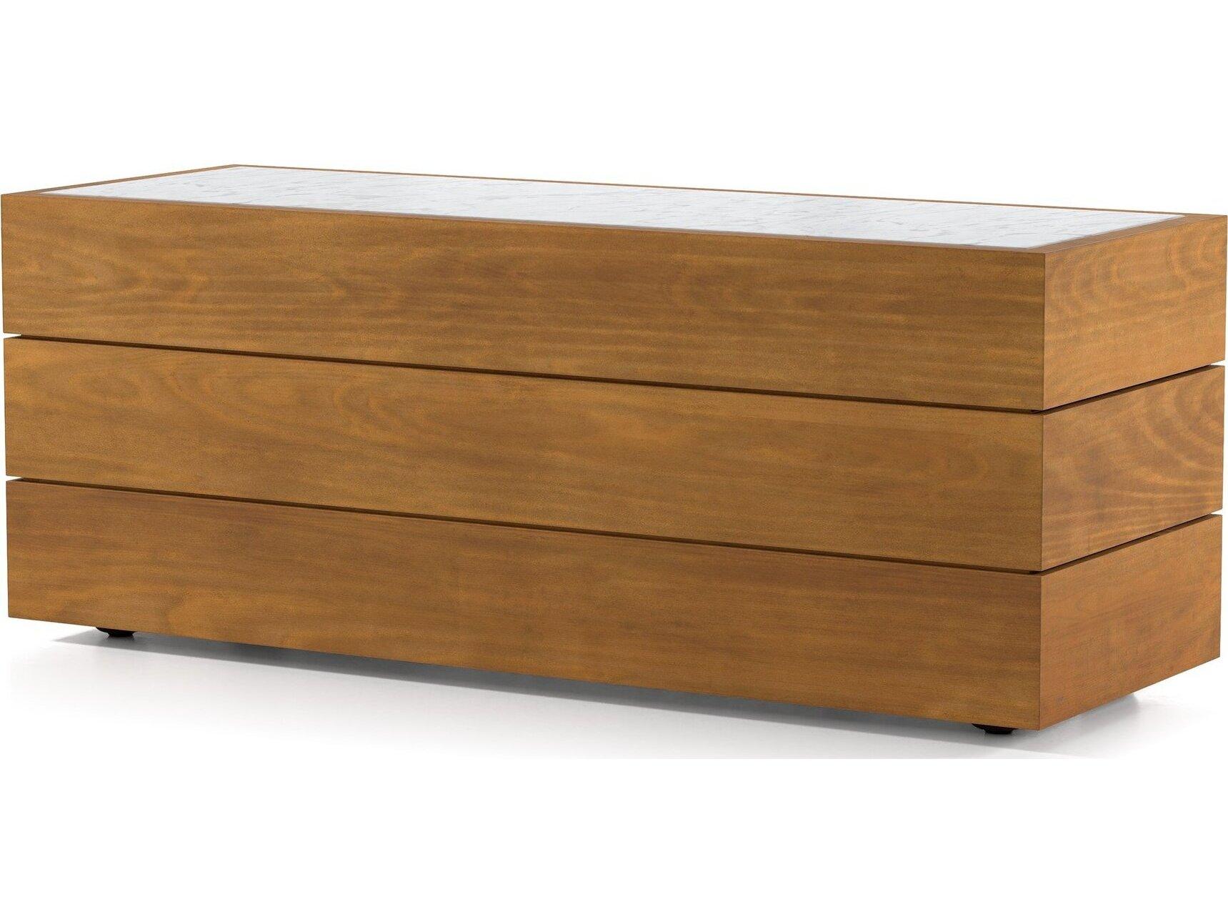 Four Hands Outdoor Solano Natural Teak / White Marble Rectangular End Table