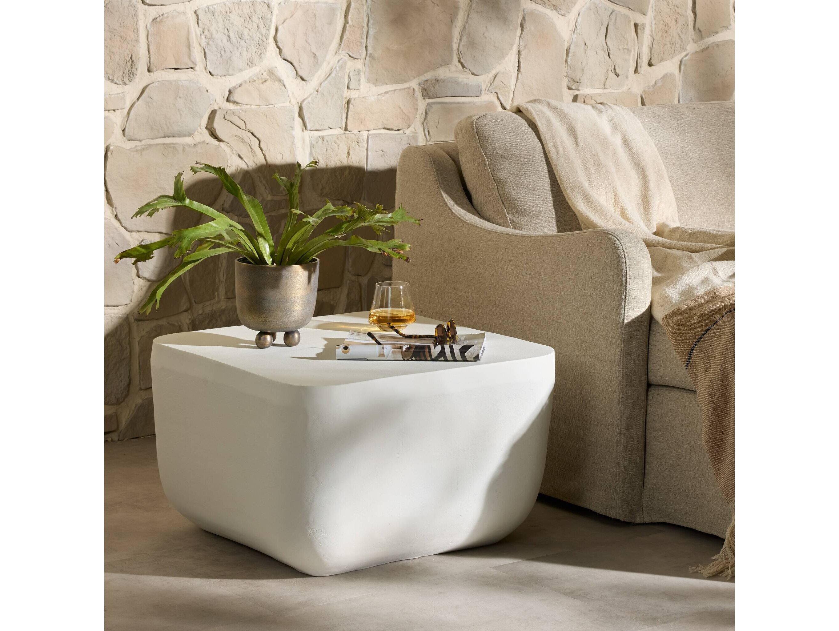 Four Hands Outdoor Marlow Matte White Cast Aluminum Square End Table