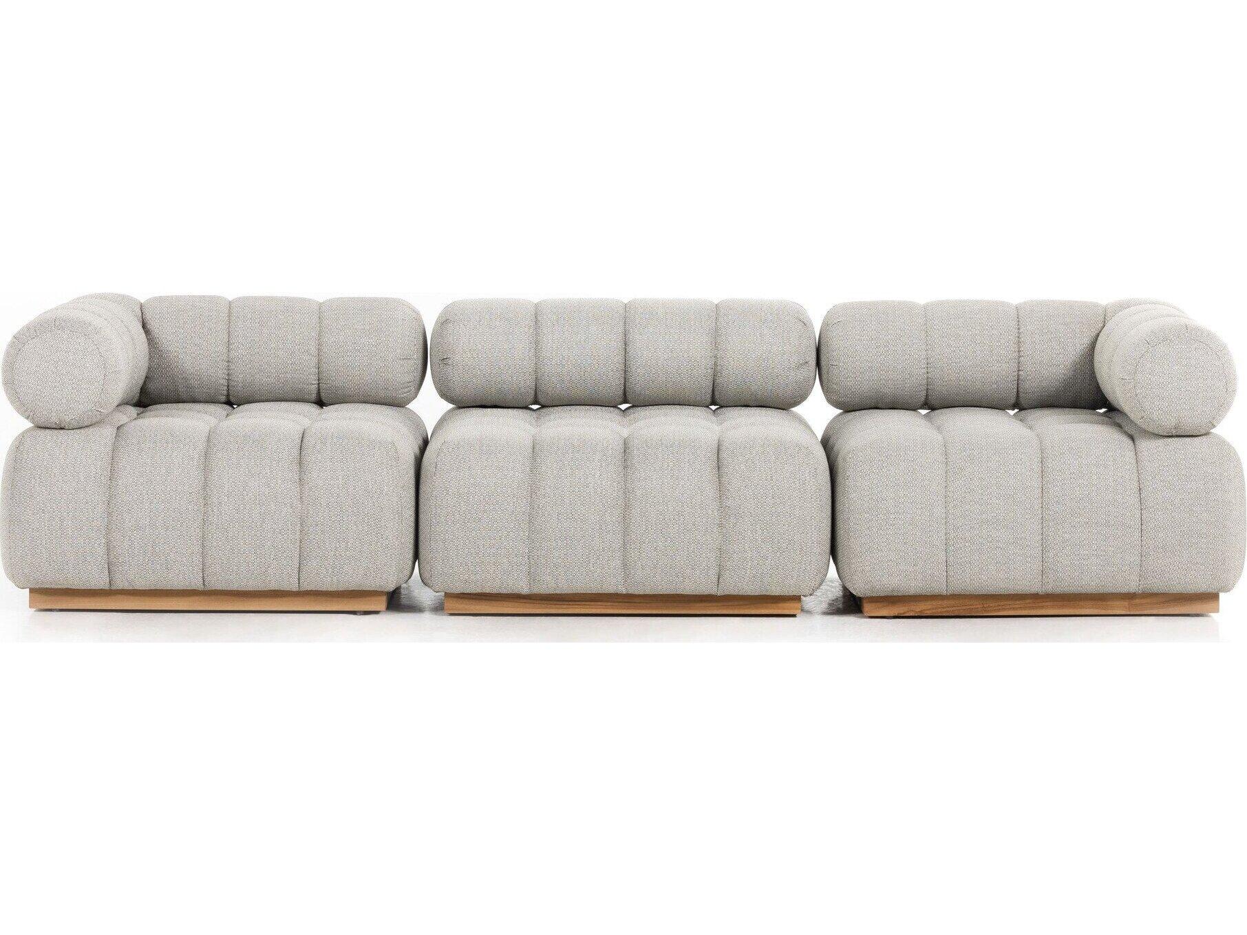 Four Hands Outdoor Solano Natural Teak Sectional Sofa with Faye Ash Cushion