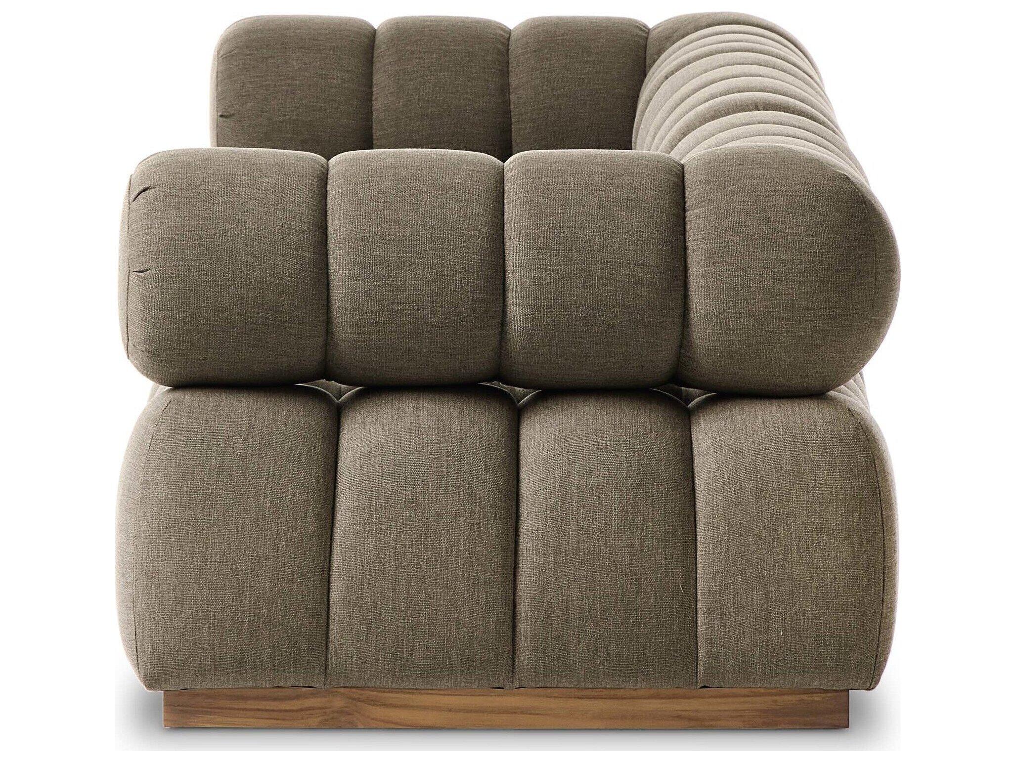 Four Hands Outdoor Solano Natural Teak Three-Piece Sectional Sofa with Alessi Fawn Cushion