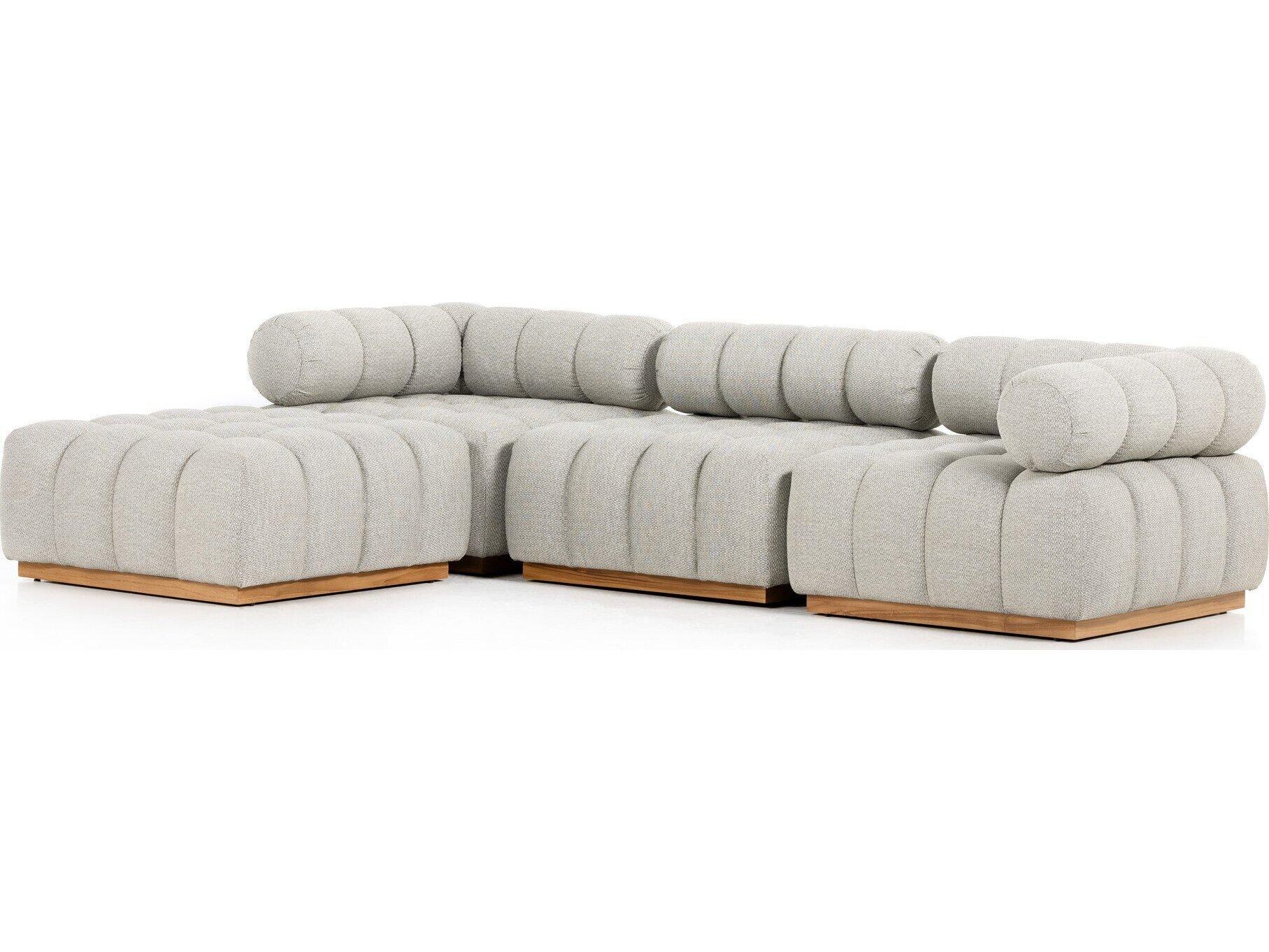 Four Hands Outdoor Solano Natural Teak Left Arm Facing Sectional Sofa with Faye Ash Cushion
