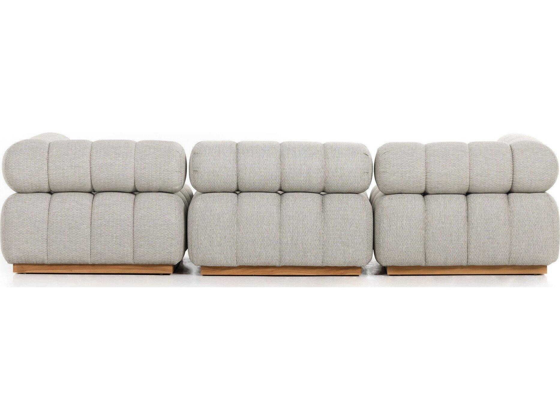 Four Hands Outdoor Solano Natural Teak Left Arm Facing Sectional Sofa with Faye Ash Cushion