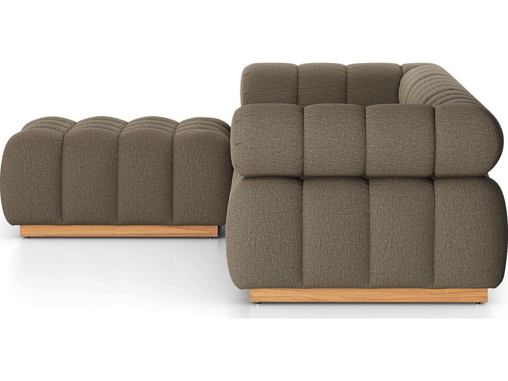 Four Hands Outdoor Solano Natural Teak Four-Piece Sectional Sofa with Alessi Fawn Cushion and Ottoman