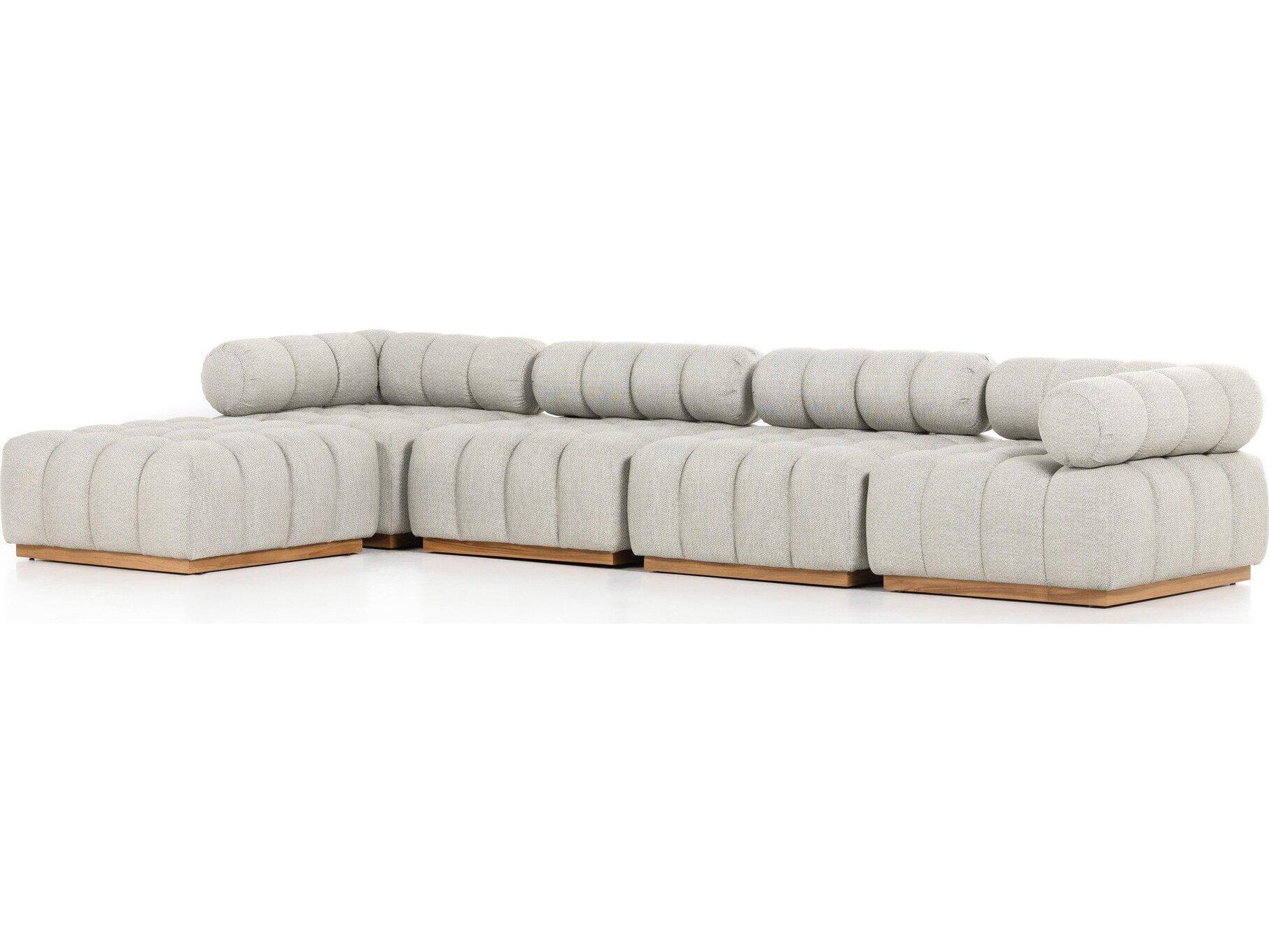 Four Hands Outdoor Solano Natural Teak Left Arm Facing Sectional Sofa with Faye Ash Cushion
