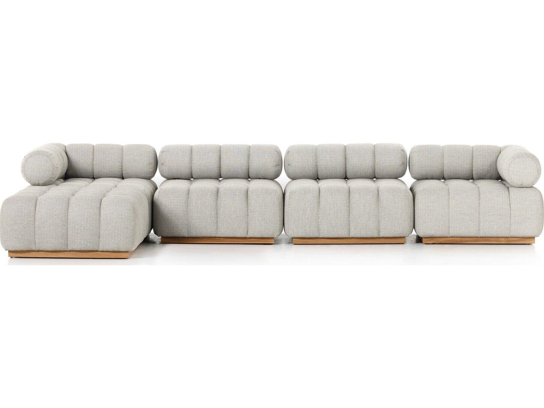 Four Hands Outdoor Solano Natural Teak Left Arm Facing Sectional Sofa with Faye Ash Cushion