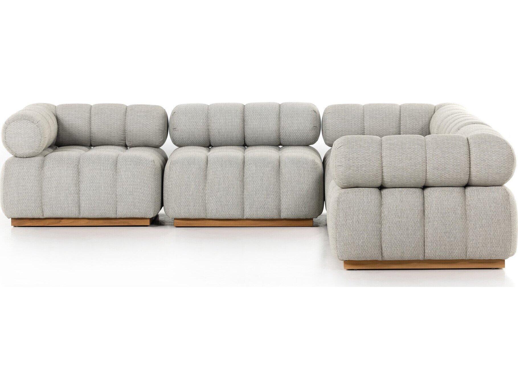 Four Hands Outdoor Solano Natural Teak Sectional Sofa with Faye Ash Cushion