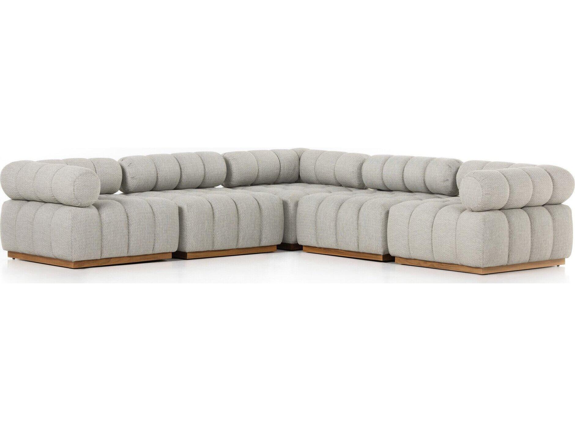 Four Hands Outdoor Solano Natural Teak Sectional Sofa with Faye Ash Cushion