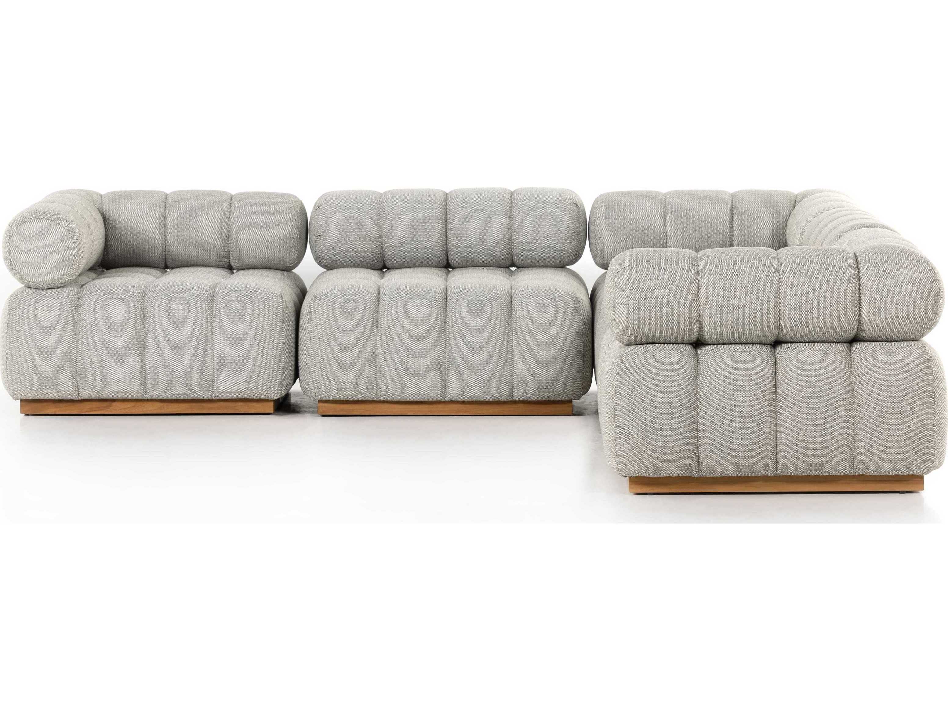 Four Hands Outdoor Solano Natural Teak Sectional Sofa with Faye Ash Cushion