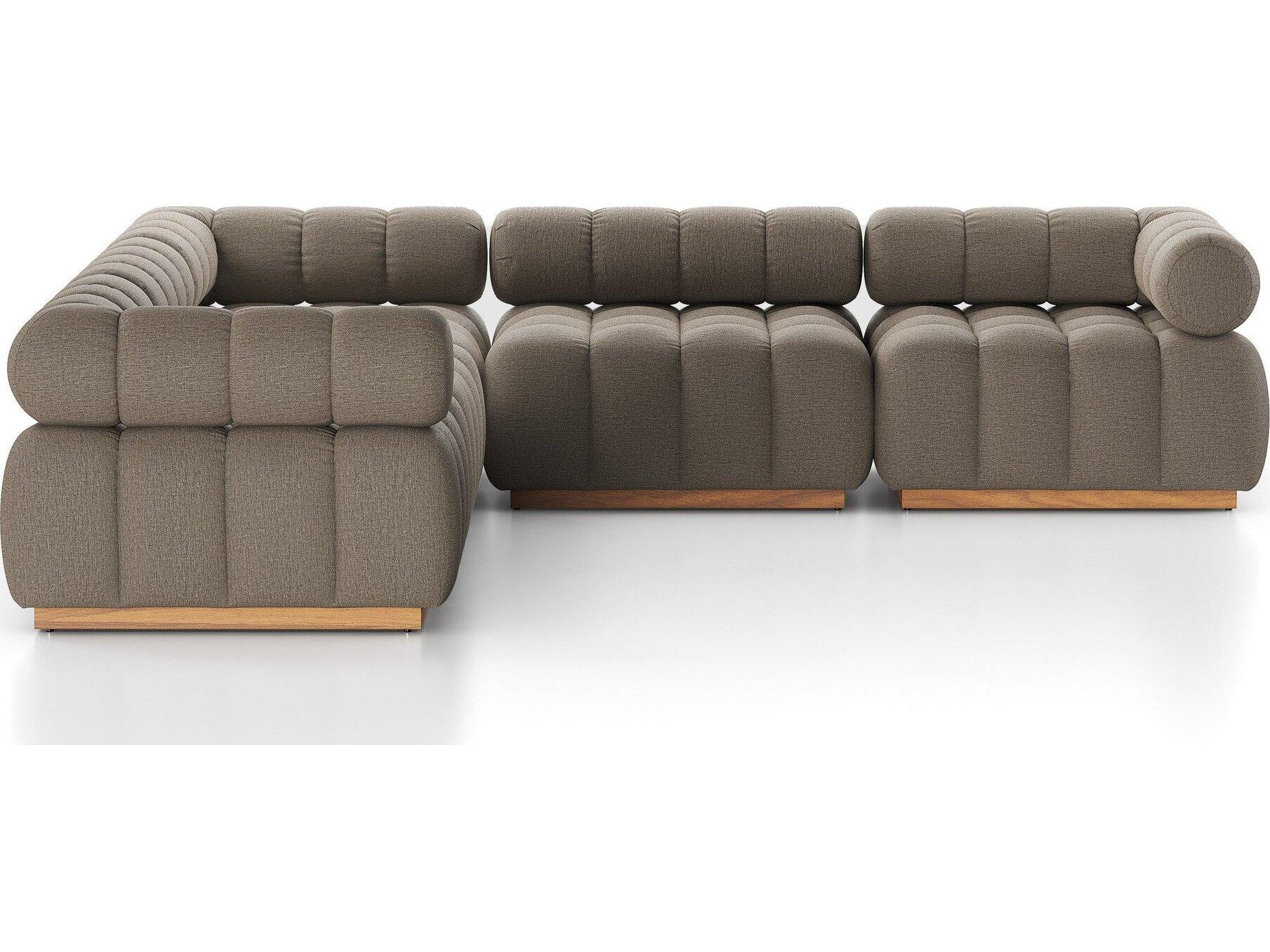 Four Hands Outdoor Solano Natural Teak Five-Piece Sectional Sofa with Alessi Fawn Cushion