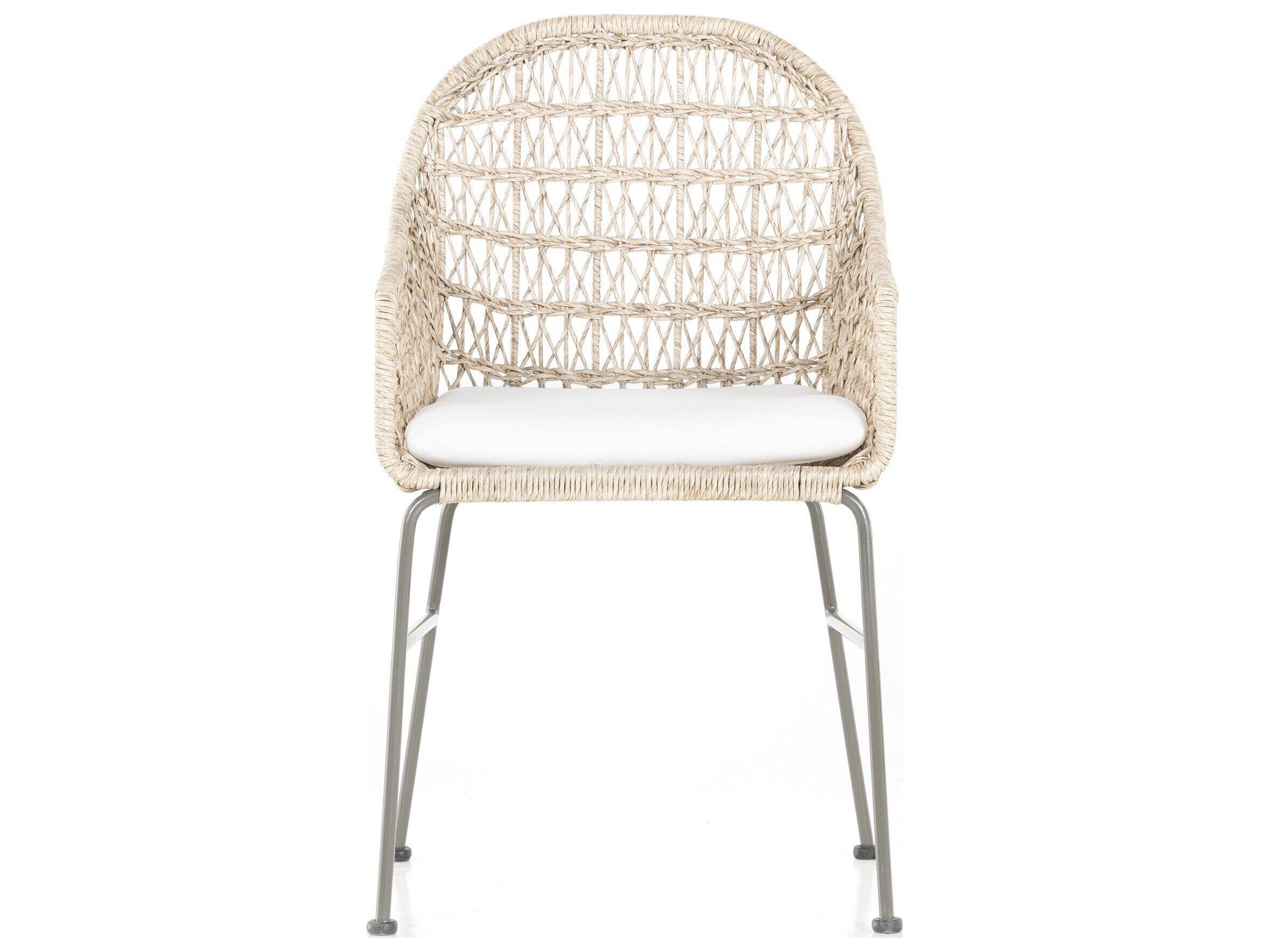 Four Hands Outdoor Grass White Roots Wicker Cushion Dining Chair